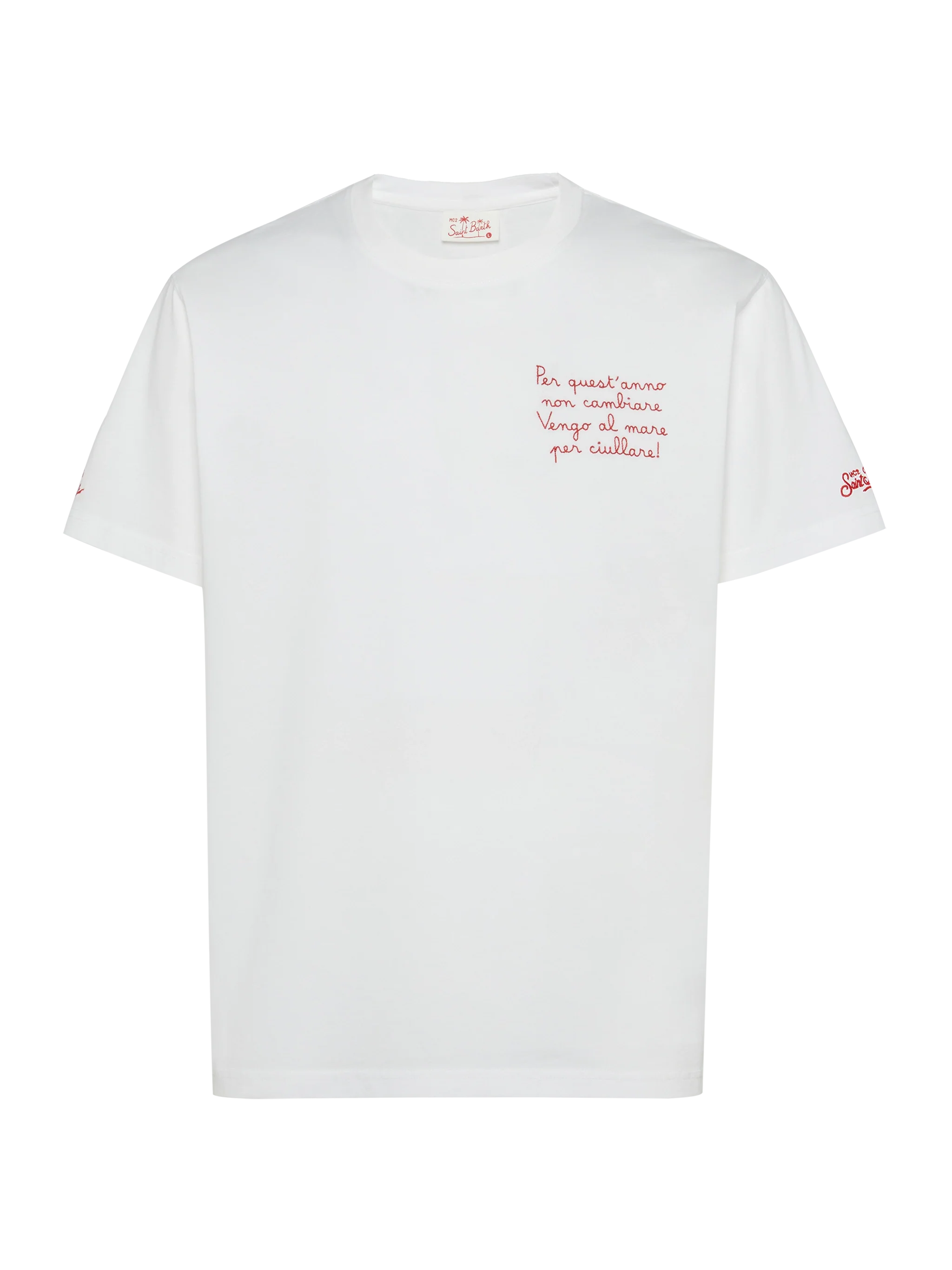 Classic Fit Cotton Jersey T-Shirt Portofino With Vengo Al Mare Embroidery |sapore Di Special Edition White