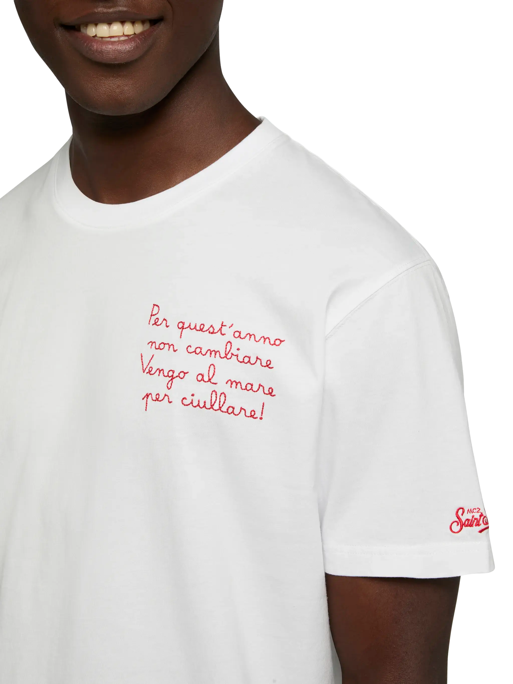 Classic Fit Cotton Jersey T-Shirt Portofino With Vengo Al Mare Embroidery |sapore Di Special Edition White
