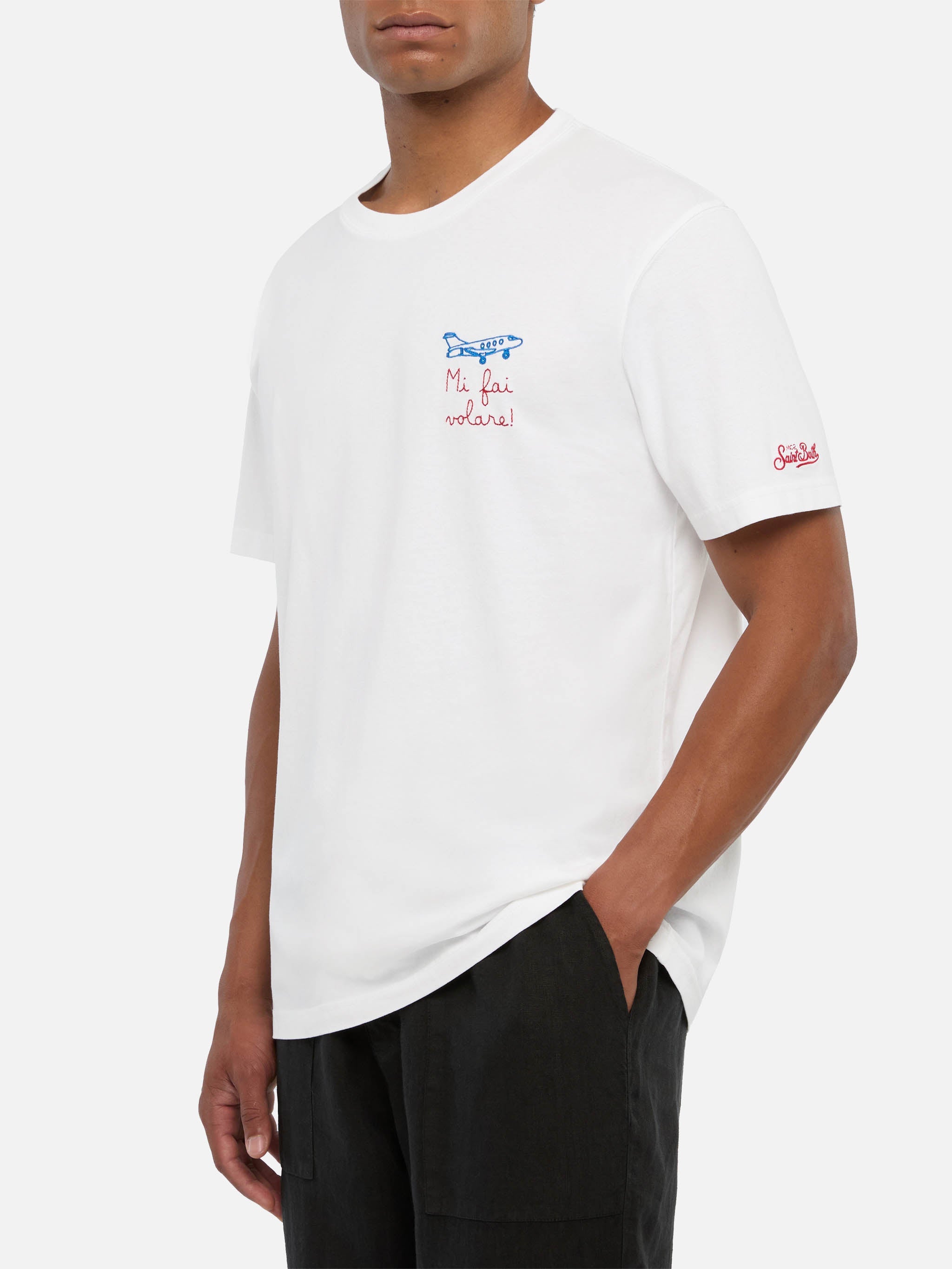 Classic Fit Cotton Jersey T-Shirt Portofino With Volare Embroidery White