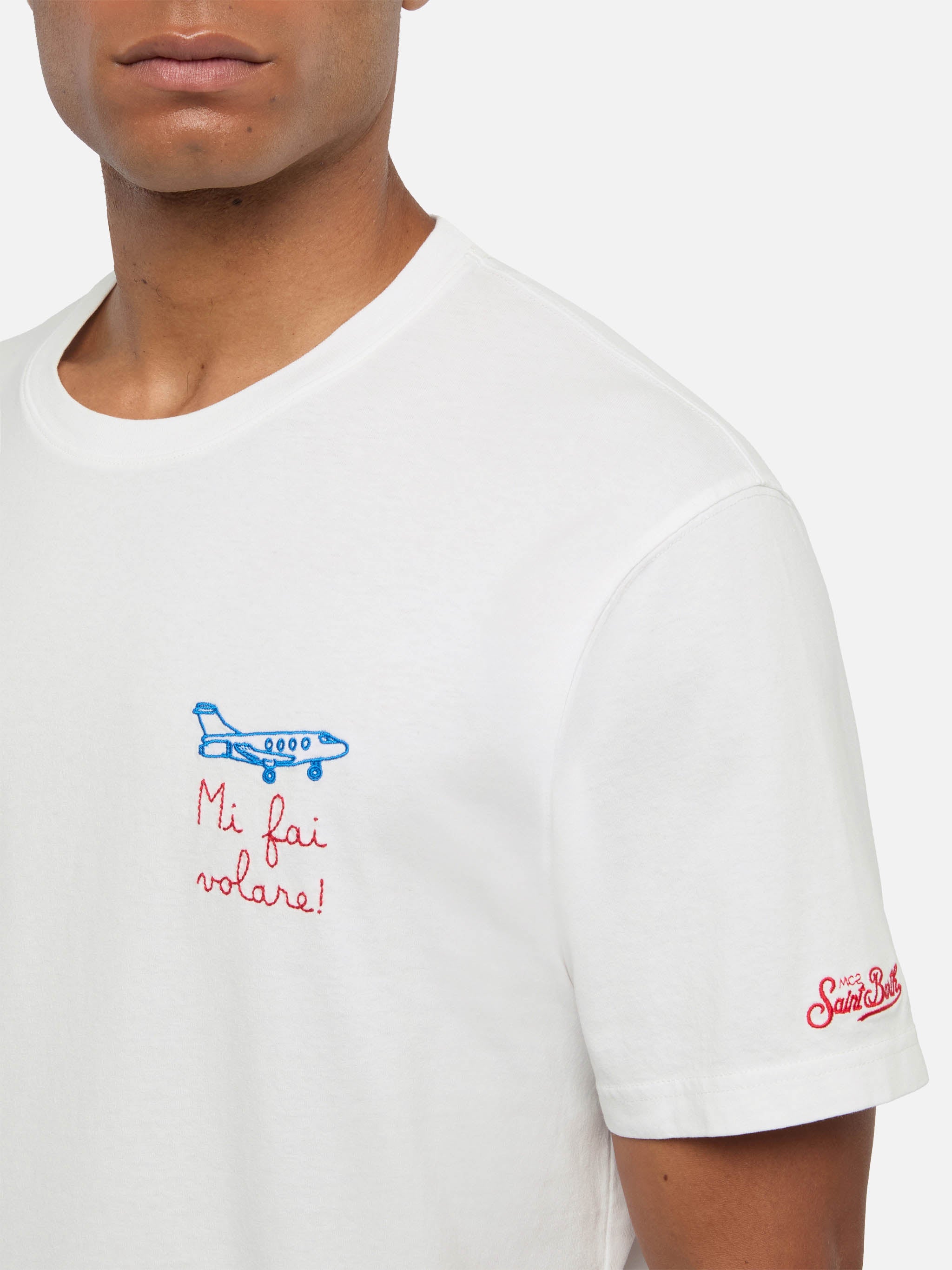 Classic Fit Cotton Jersey T-Shirt Portofino With Volare Embroidery White