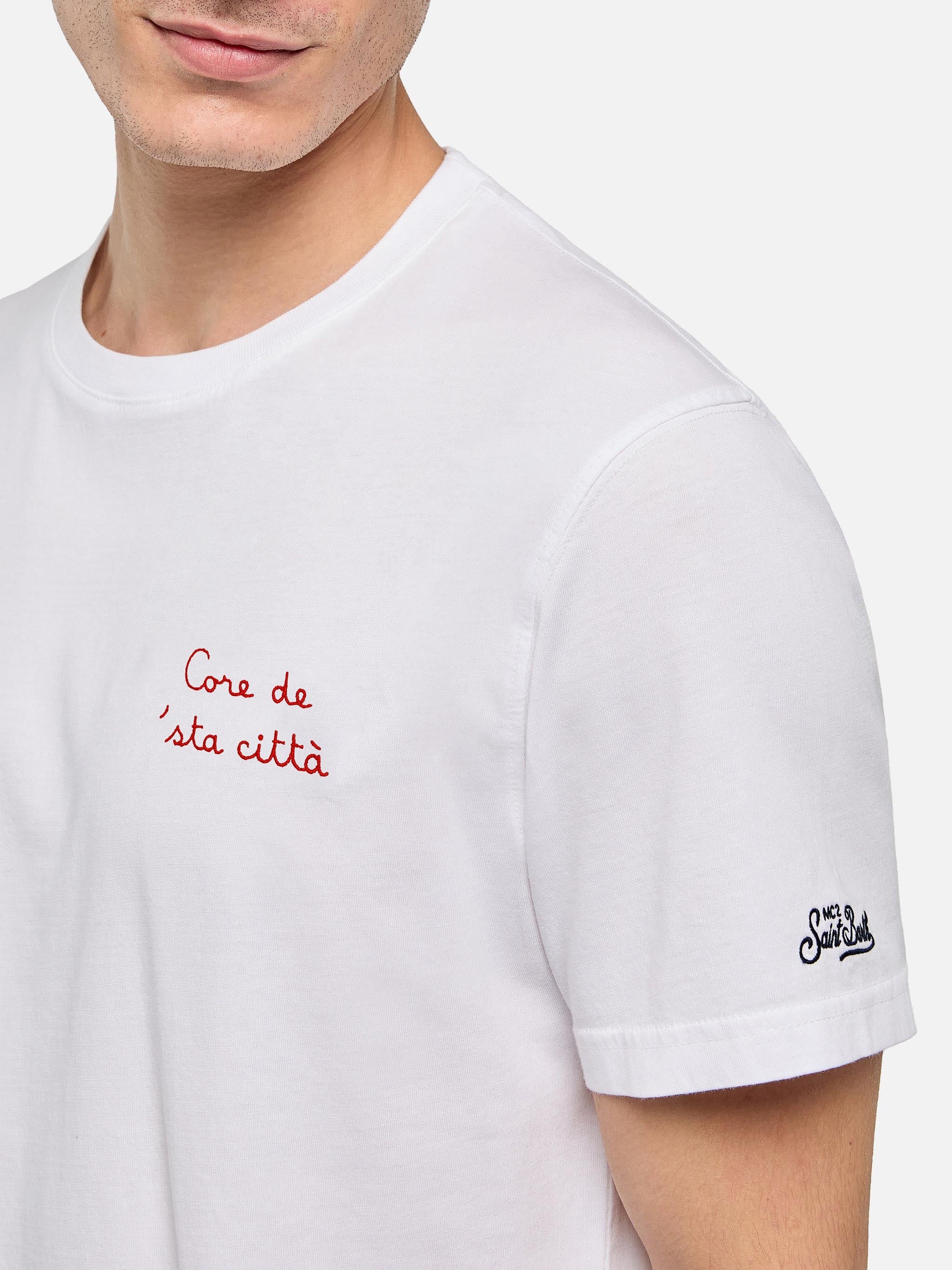 Classic Fit Cotton Jersey T-Shirt Portofino With Core De Sta Città Embroidery | As Roma Special Edition White
