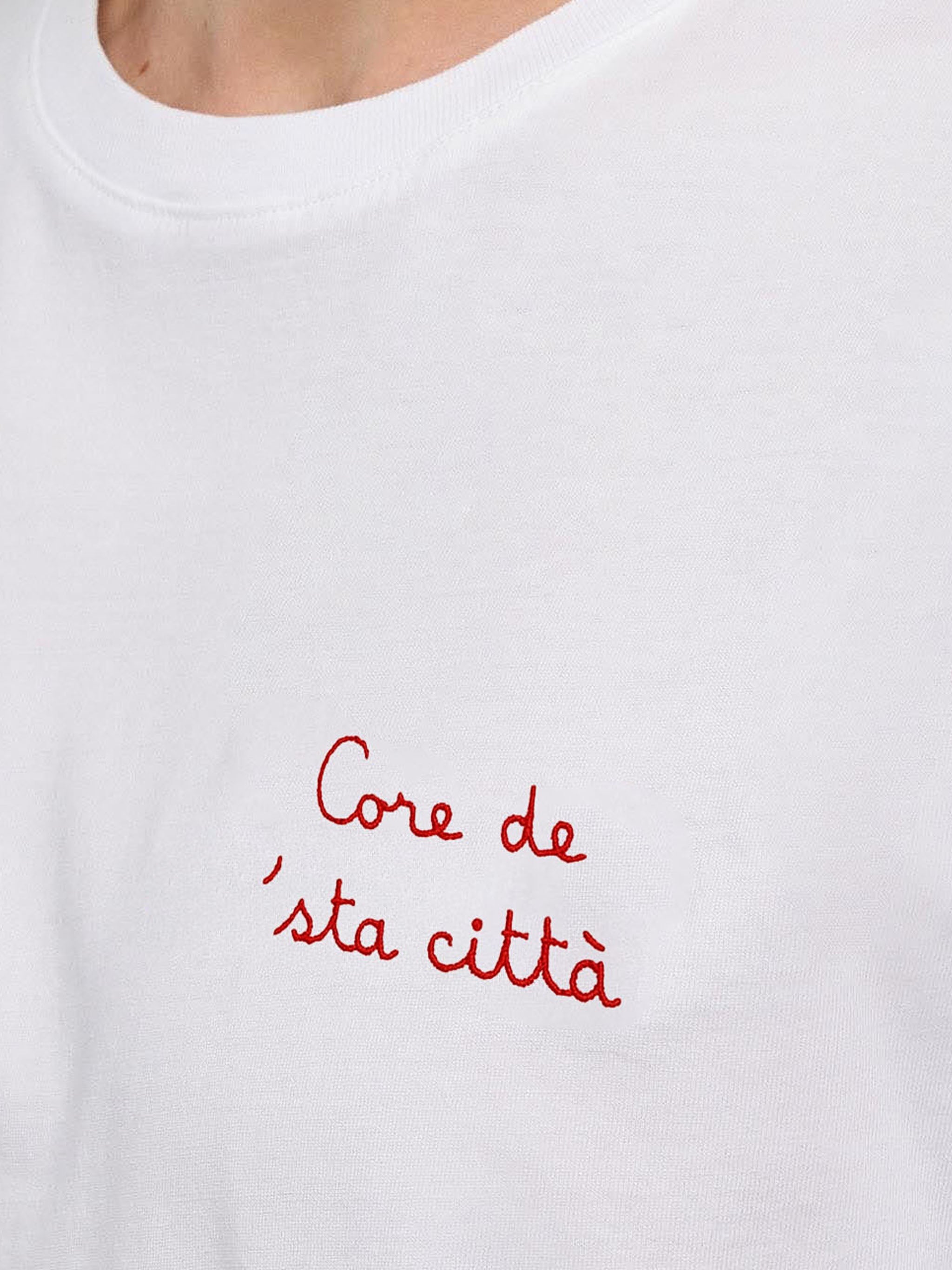 Classic Fit Cotton Jersey T-Shirt Portofino With Core De Sta Città Embroidery | As Roma Special Edition White