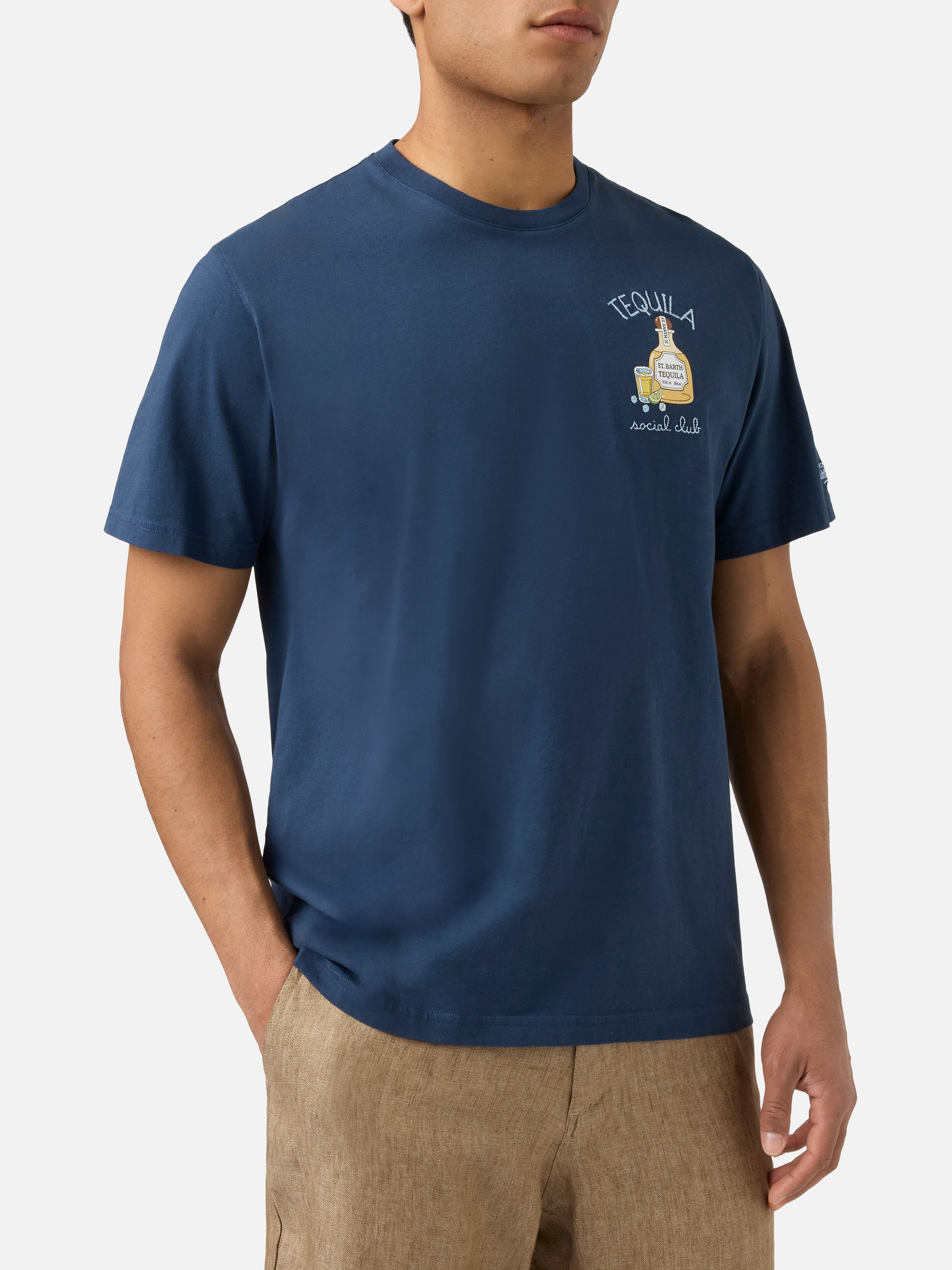 Blue Portofino T-Shirt With Tequila Social Club Embroidery