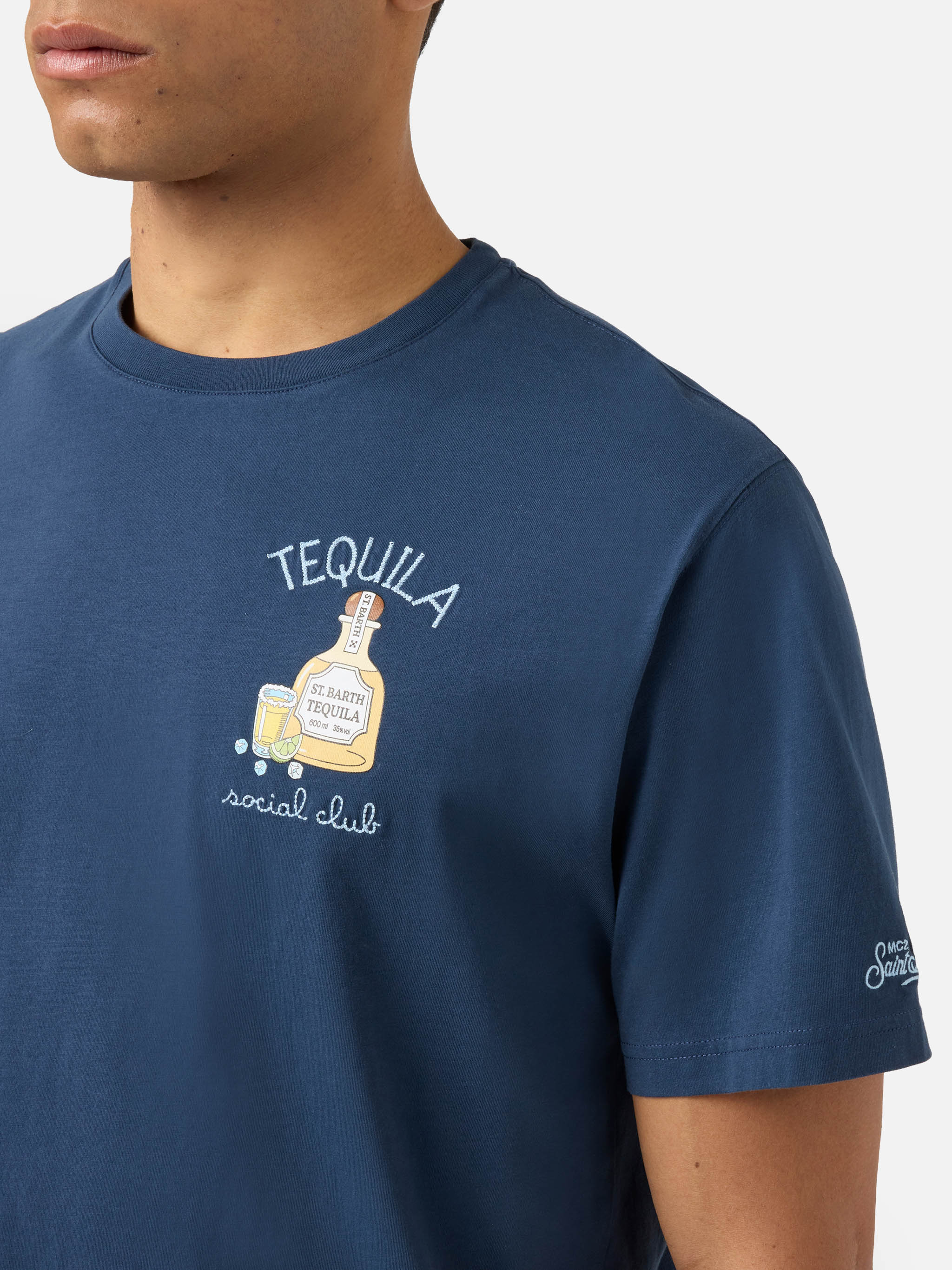 Blue Portofino T-Shirt With Tequila Social Club Embroidery