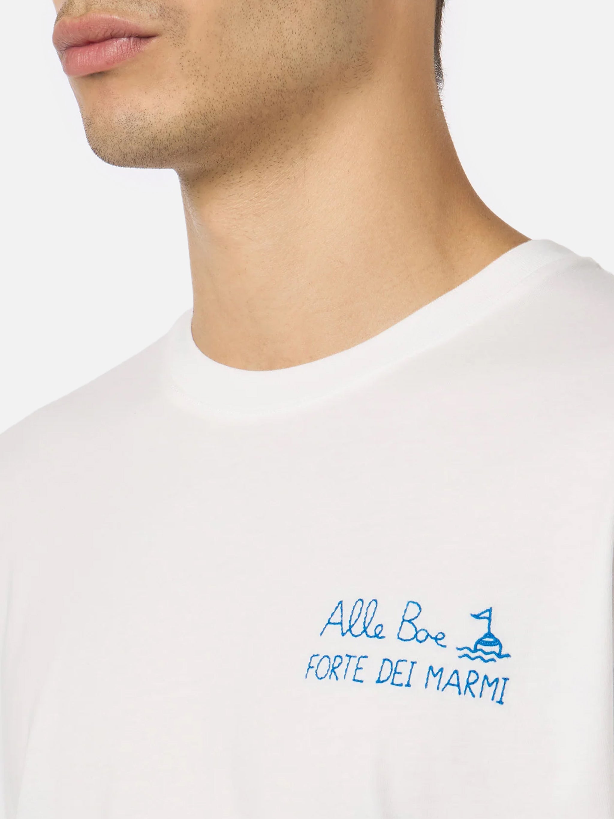 Man Classic Fit Cotton Jersey T-Shirt Portofino With Vado A Forte Print | Alle Boe Special Edition White
