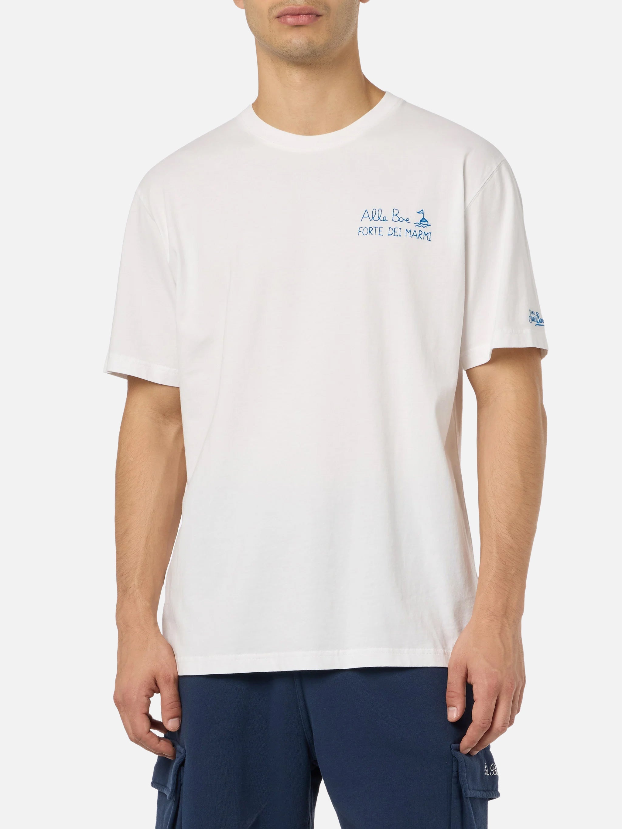Man Classic Fit Cotton Jersey T-Shirt Portofino With Vado A Forte Print | Alle Boe Special Edition White