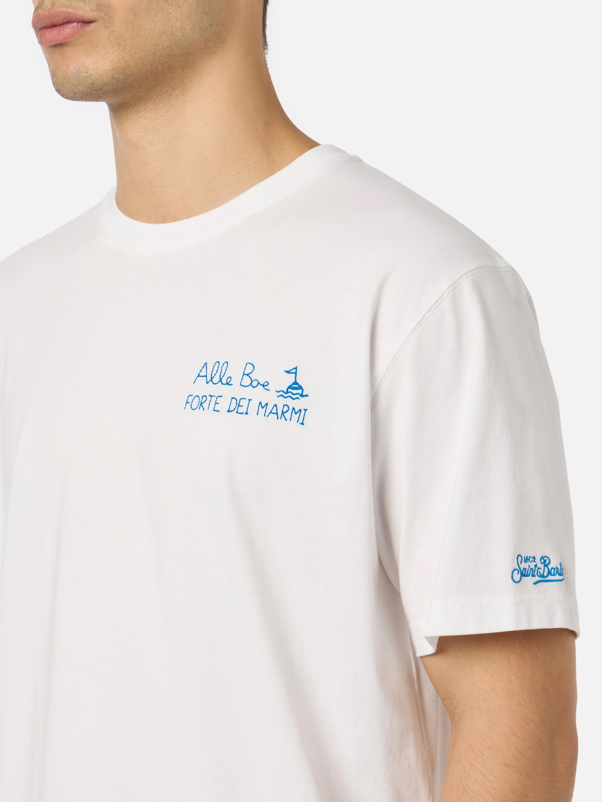Man Classic Fit Cotton Jersey T-Shirt Portofino With Vado A Forte Print | Alle Boe Special Edition White