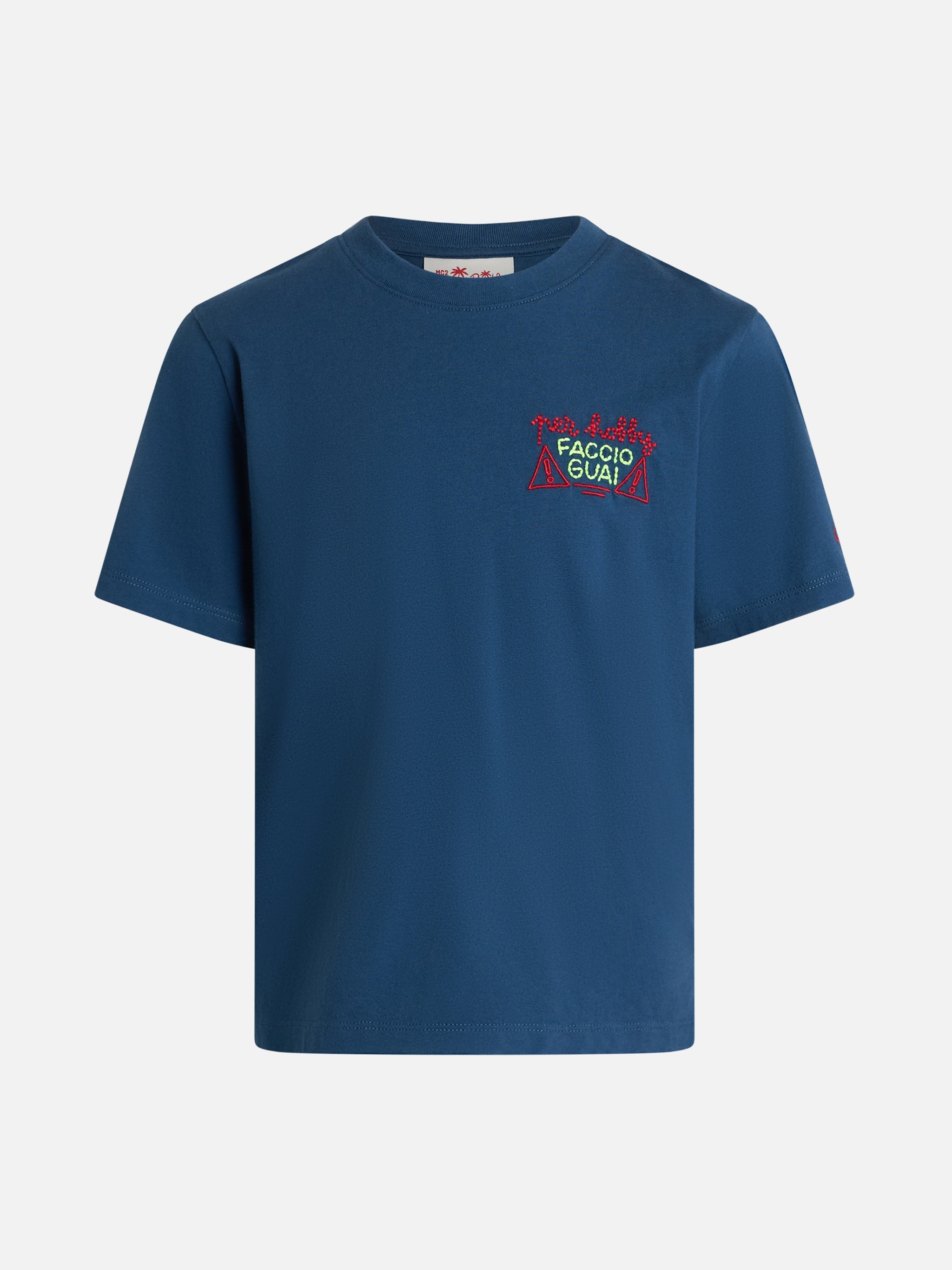 Boy Cotton Jersey T-Shirt Portofino Jr With Per Hobby Faccio Guai Embroidery | Insulti Luminosi Special Edition Blue
