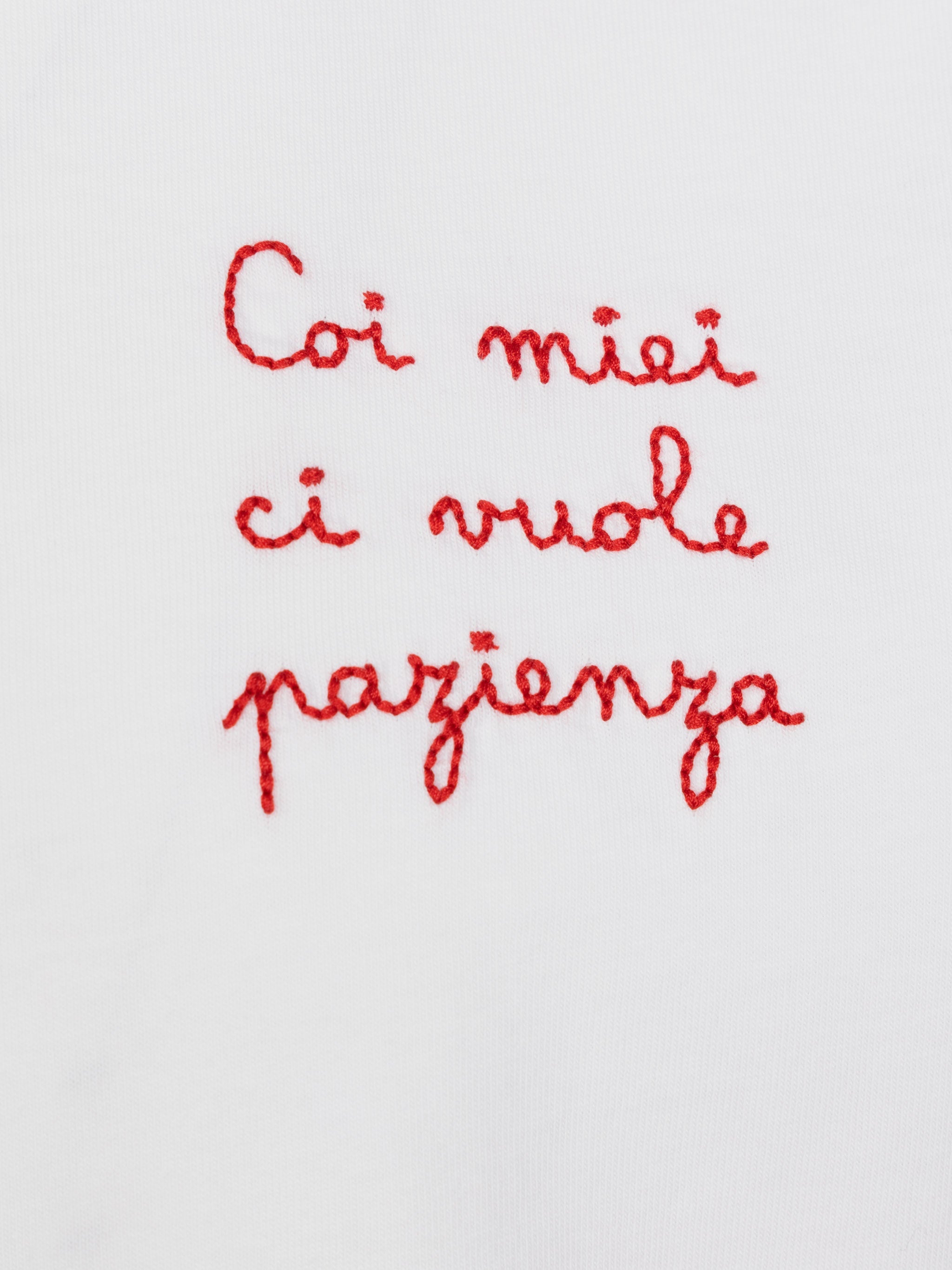 Portofino Jr Cotton Jersey T-Shirt With Coi Miei Ci Vuole Pazienza Embroidery White