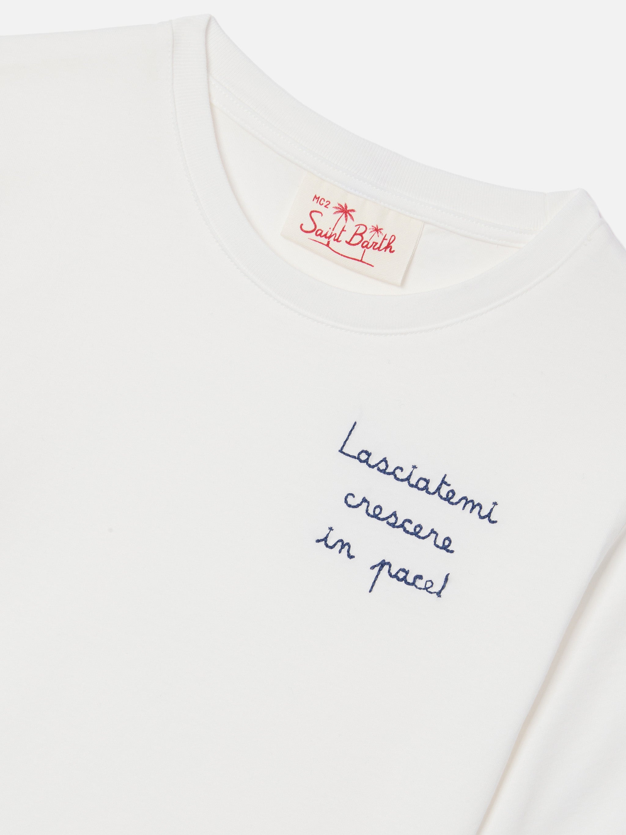 Portofino Jr T-Shirt With Lasciatemi Crescere Pace! Embroidery White