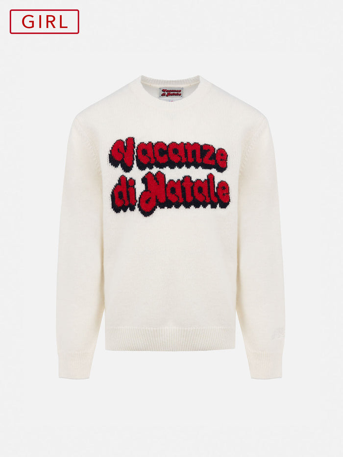 Crewneck Princess With Vacanze Di Natale Jacquard | Special Edition White