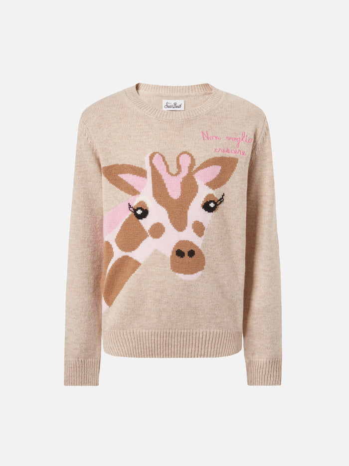 Princess Cashmere-Blend Sweater With Non Voglio Crescere Embroidery Beige