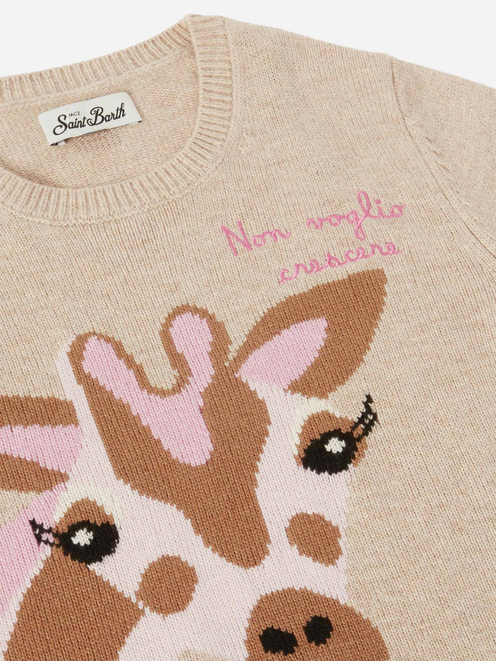 Princess Cashmere-Blend Sweater With Non Voglio Crescere Embroidery Beige