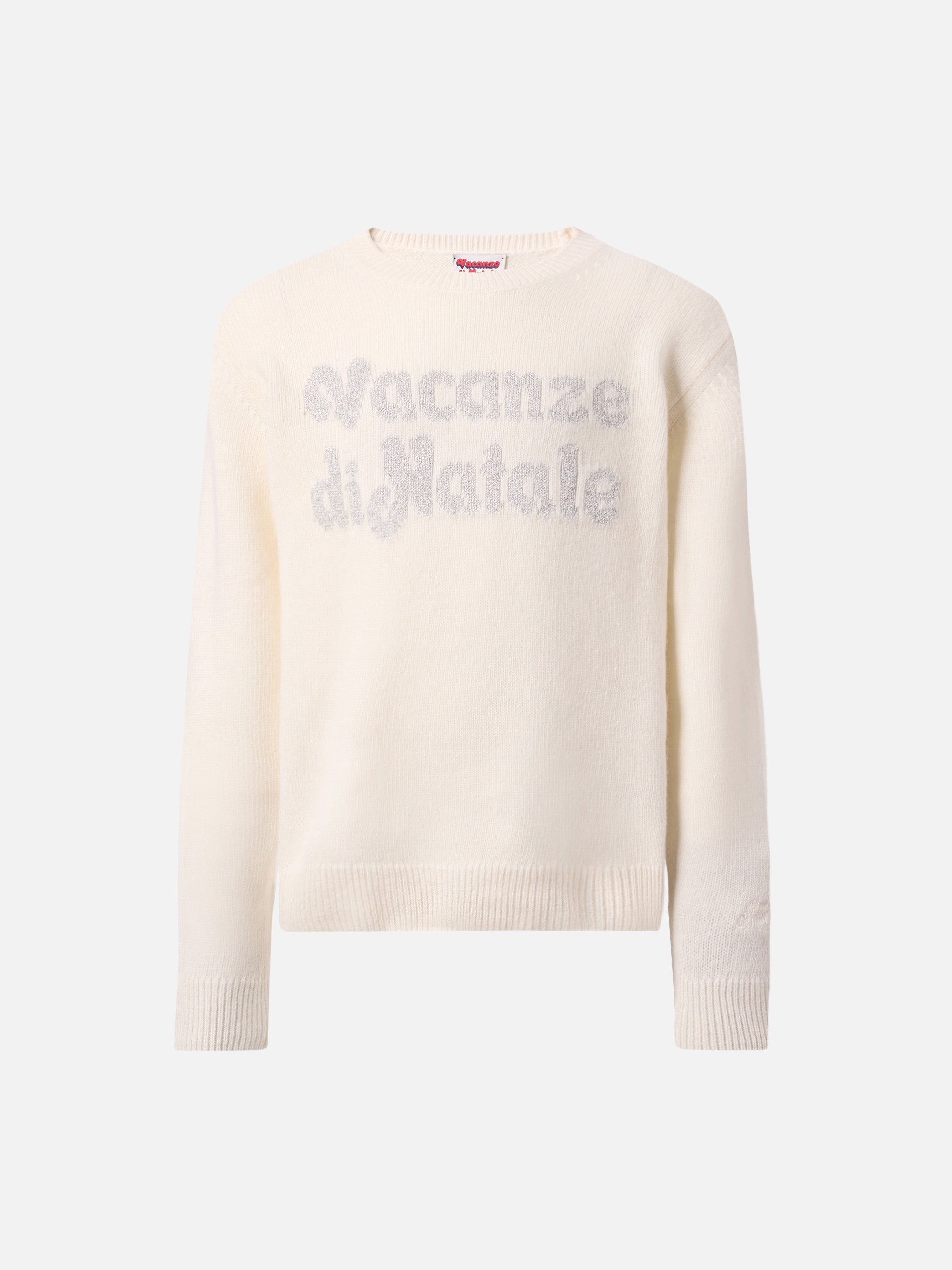 Princess Cashmere-Blend Crewneck With Vacanze Di Natale Lurex Jacquard | Special Edition White