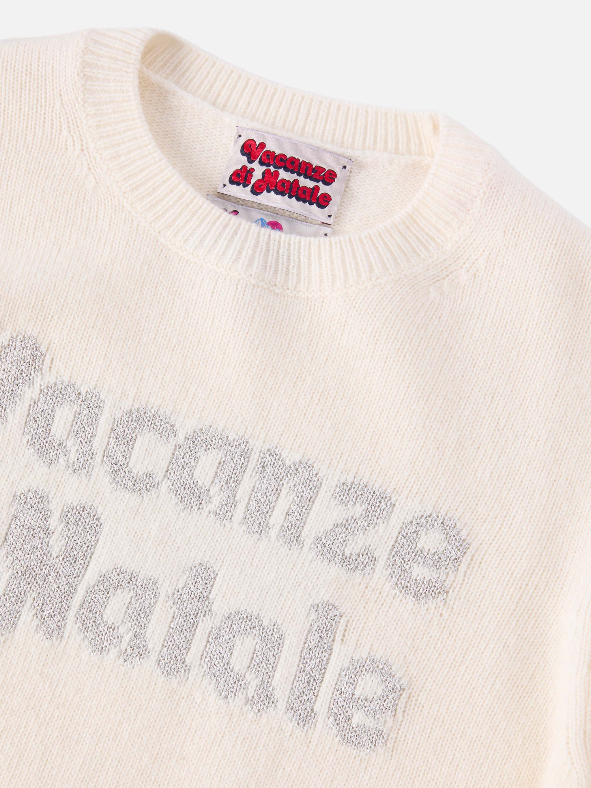 Princess Cashmere-Blend Crewneck With Vacanze Di Natale Lurex Jacquard | Special Edition White