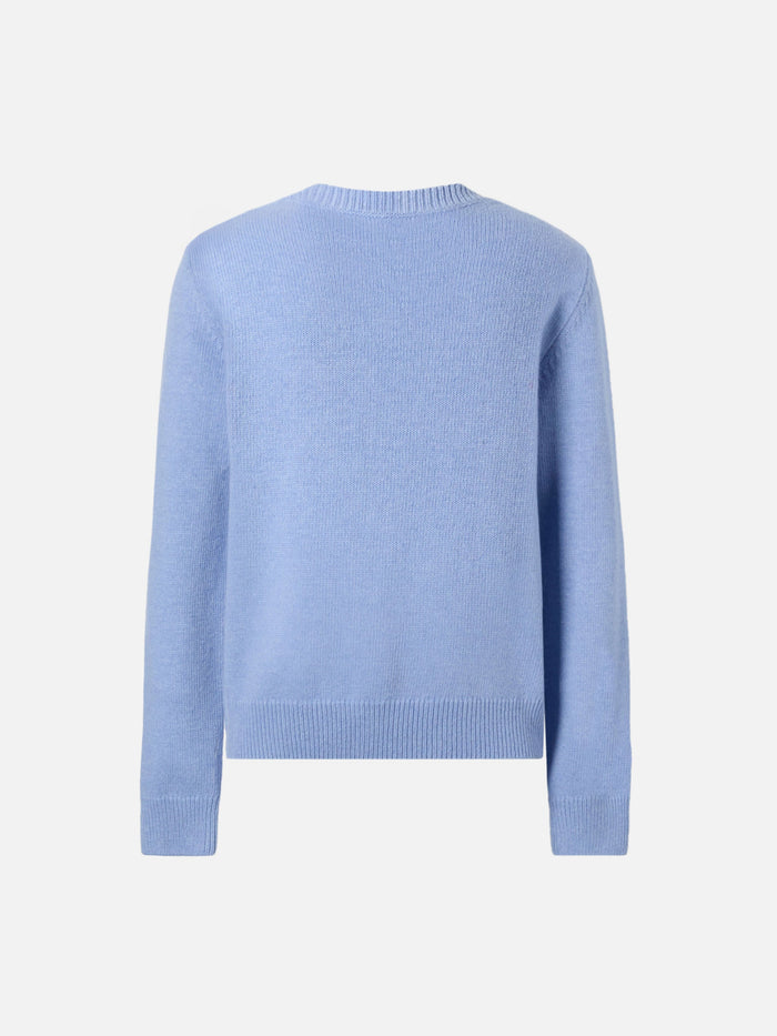 Princess Cashmere-Blend Crewneck With Bella E Impossibile Jacquard Blue