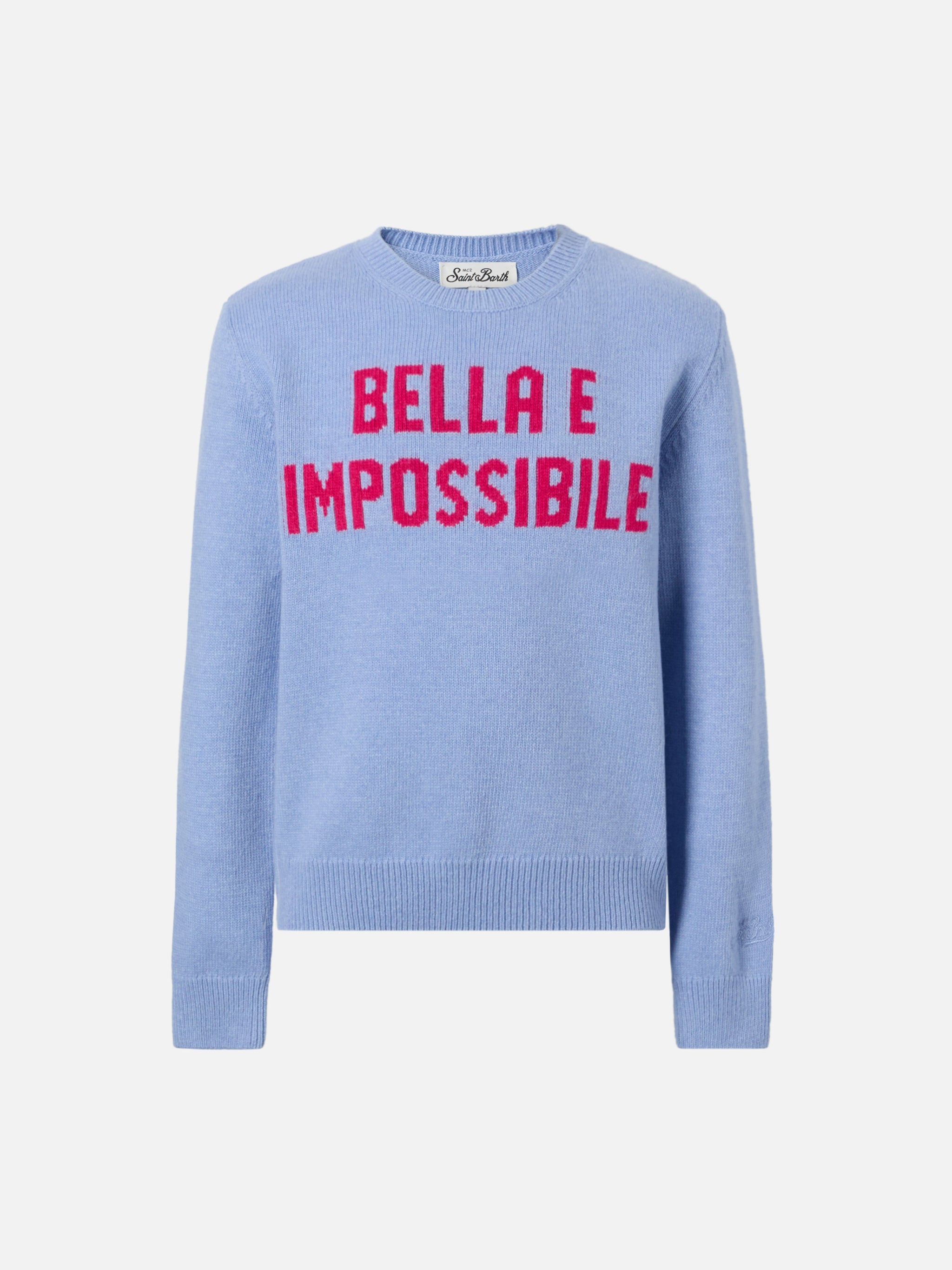 Princess Cashmere-Blend Crewneck With Bella E Impossibile Jacquard Blue