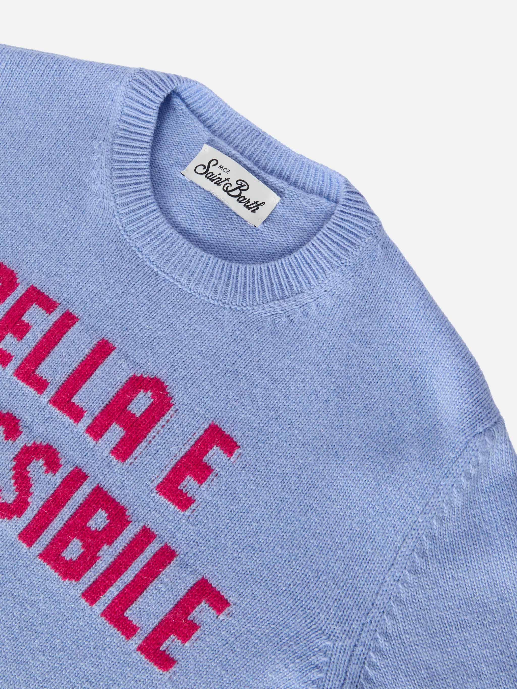 Princess Cashmere-Blend Crewneck With Bella E Impossibile Jacquard Blue