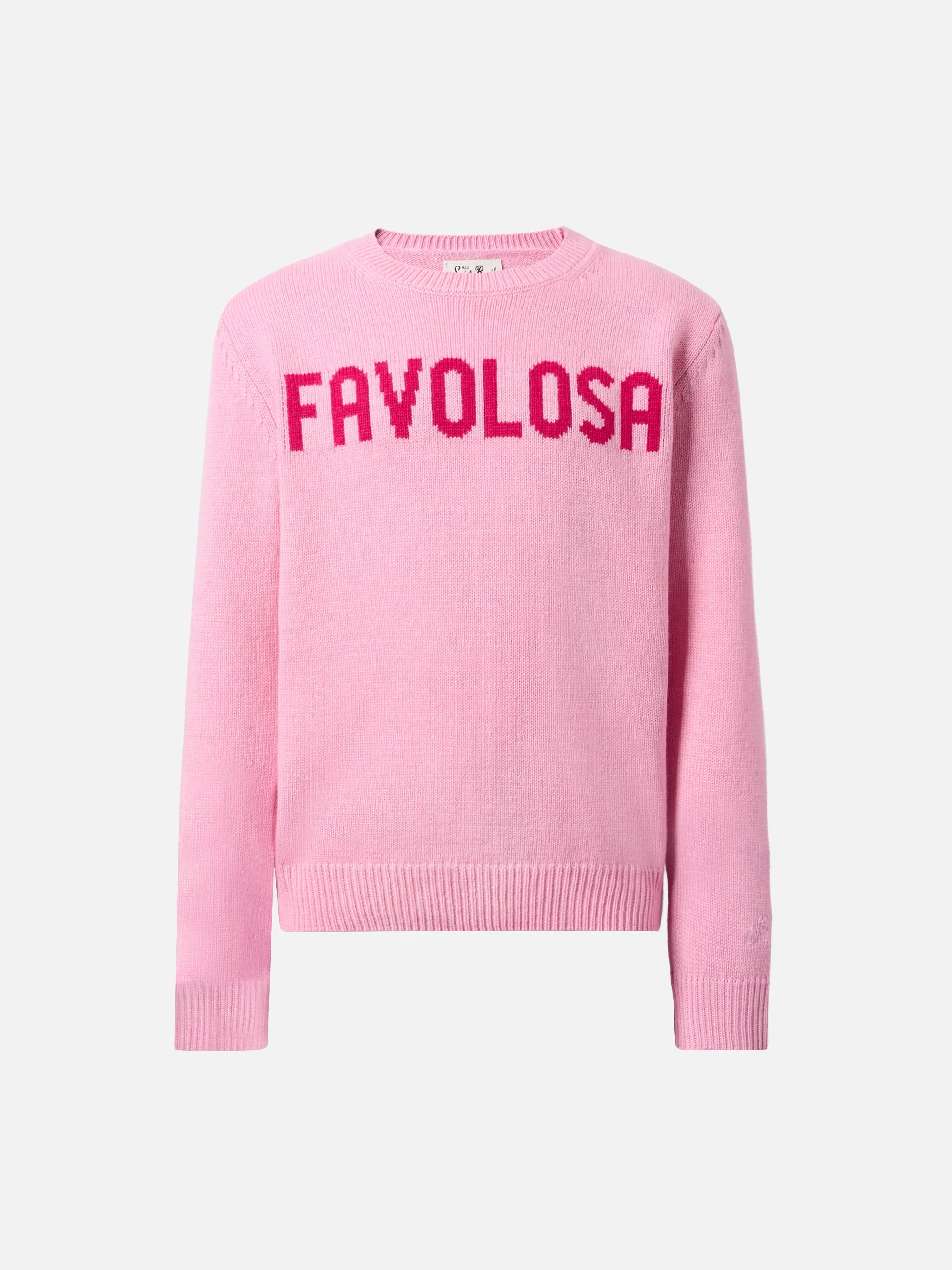 Princess Cashmere-Blend Crewneck With Favolosa Jacquard Pink