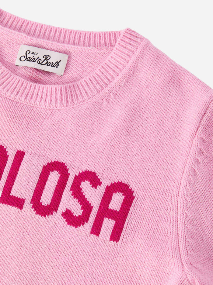 Princess Cashmere-Blend Crewneck With Favolosa Jacquard Pink