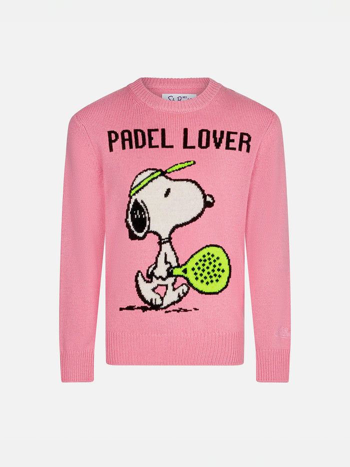 Girl Crewneck Sweater With Snoopy Padel Print | Peanuts™ Special Edition Pink