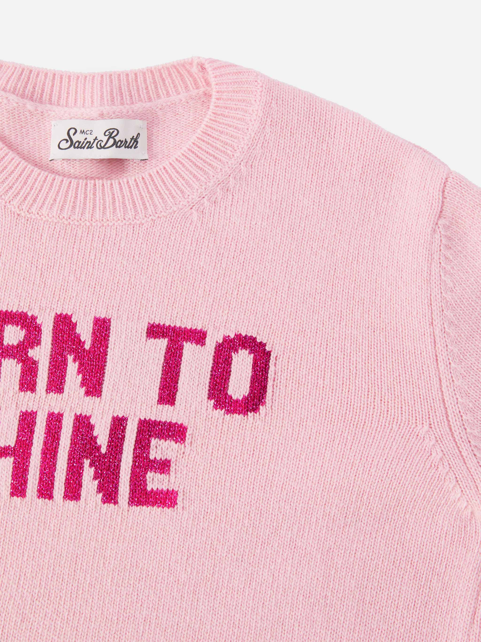 Princess Cashmere-Blend Crewneck With Born To Shine Lurex Jacquard Pink