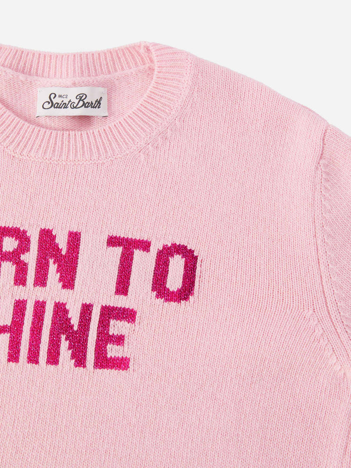 Princess Cashmere-Blend Crewneck With Born To Shine Lurex Jacquard Pink