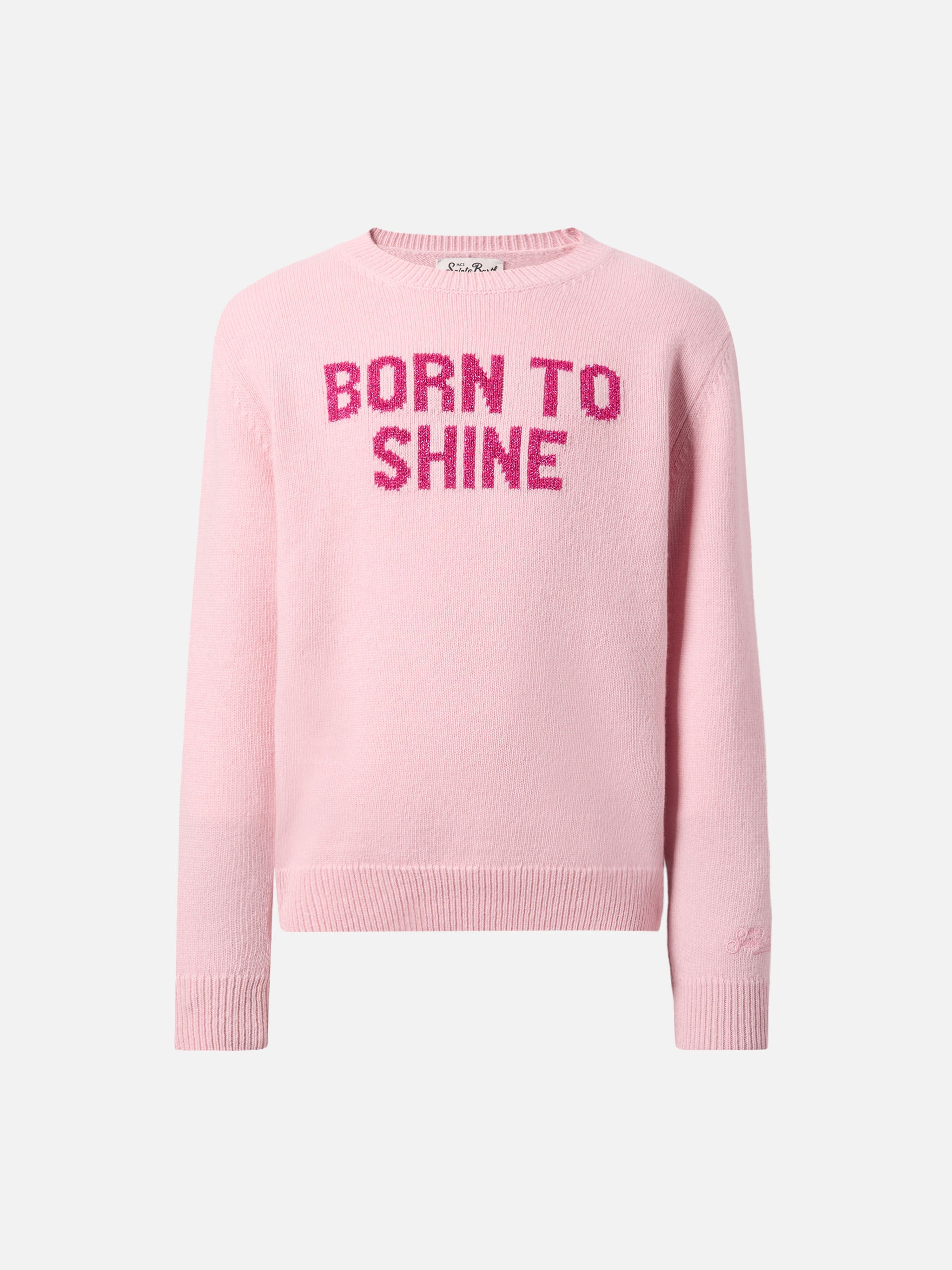 Princess Cashmere-Blend Crewneck With Born To Shine Lurex Jacquard Pink