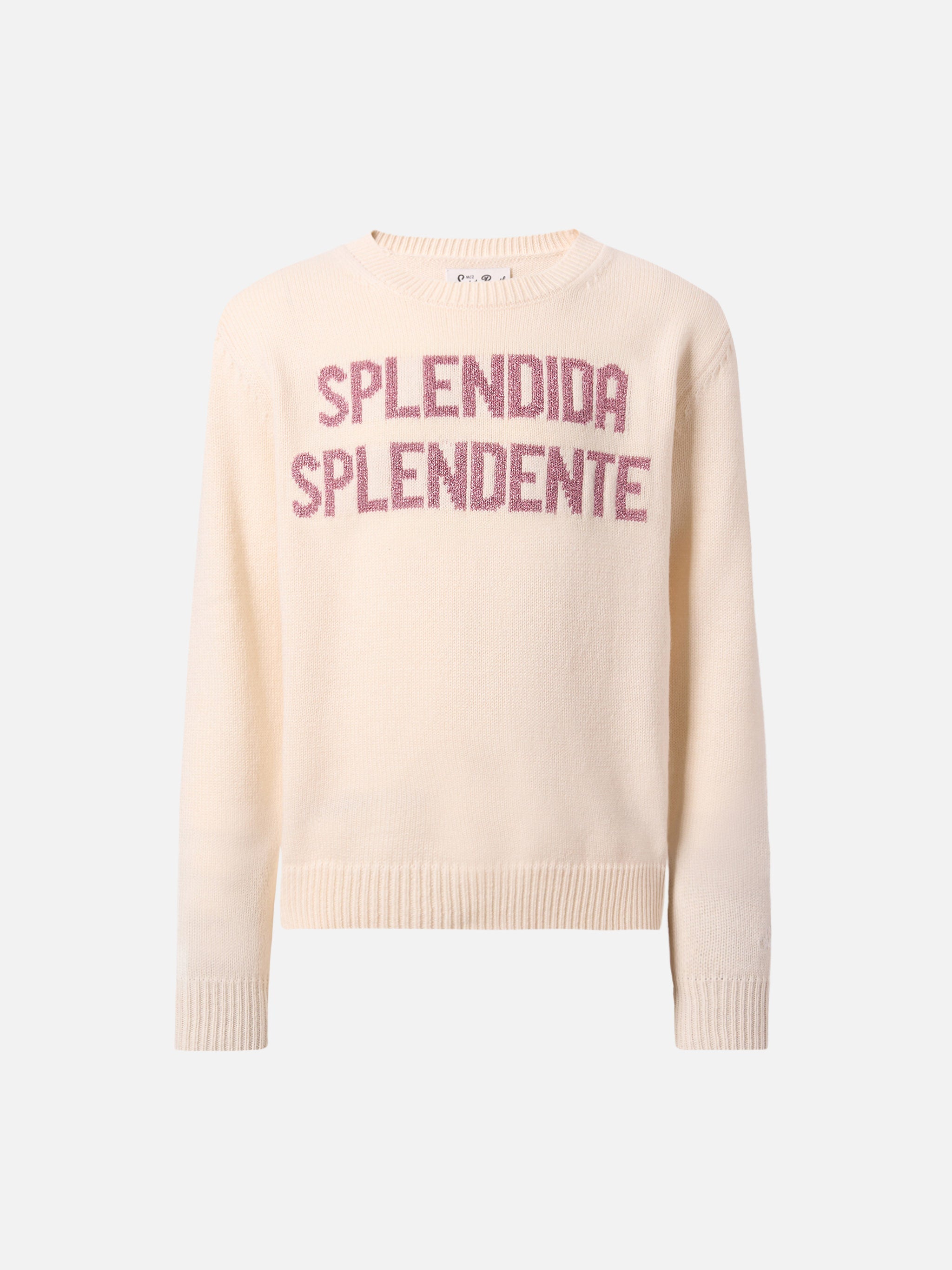 Princess Cashmere-Blend Crewneck With Splendida Splendente Lurex Jacquard White