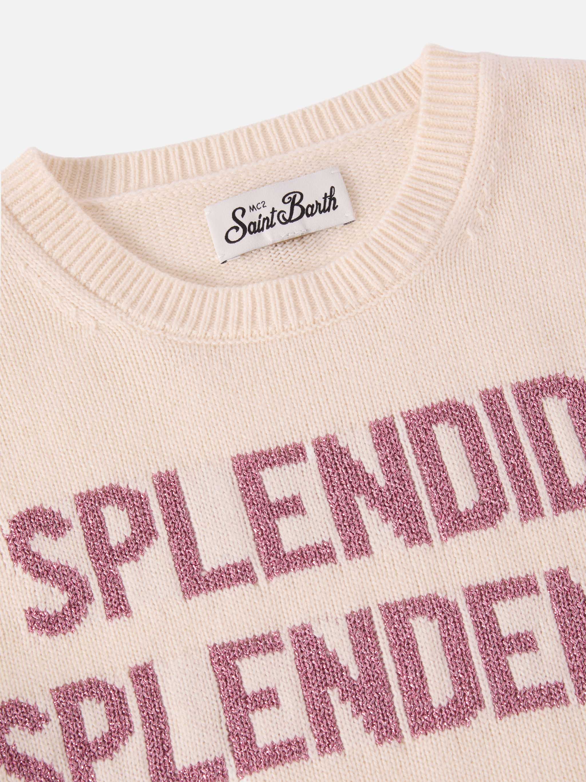 Princess Cashmere-Blend Crewneck With Splendida Splendente Lurex Jacquard White