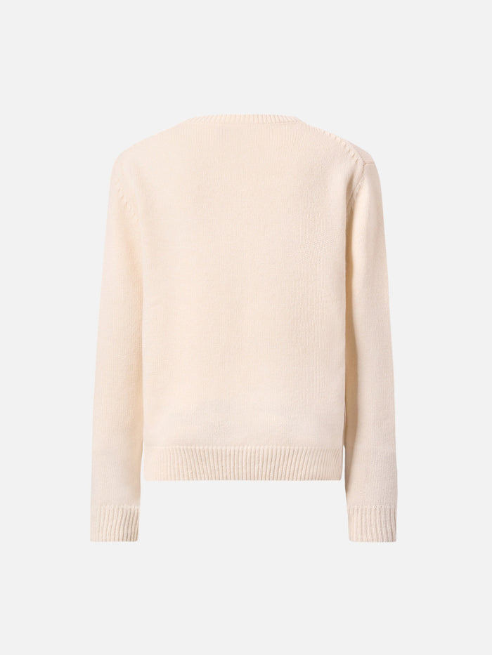 Princess Cashmere-Blend Crewneck With Viziata Rhinestone Appliqué White
