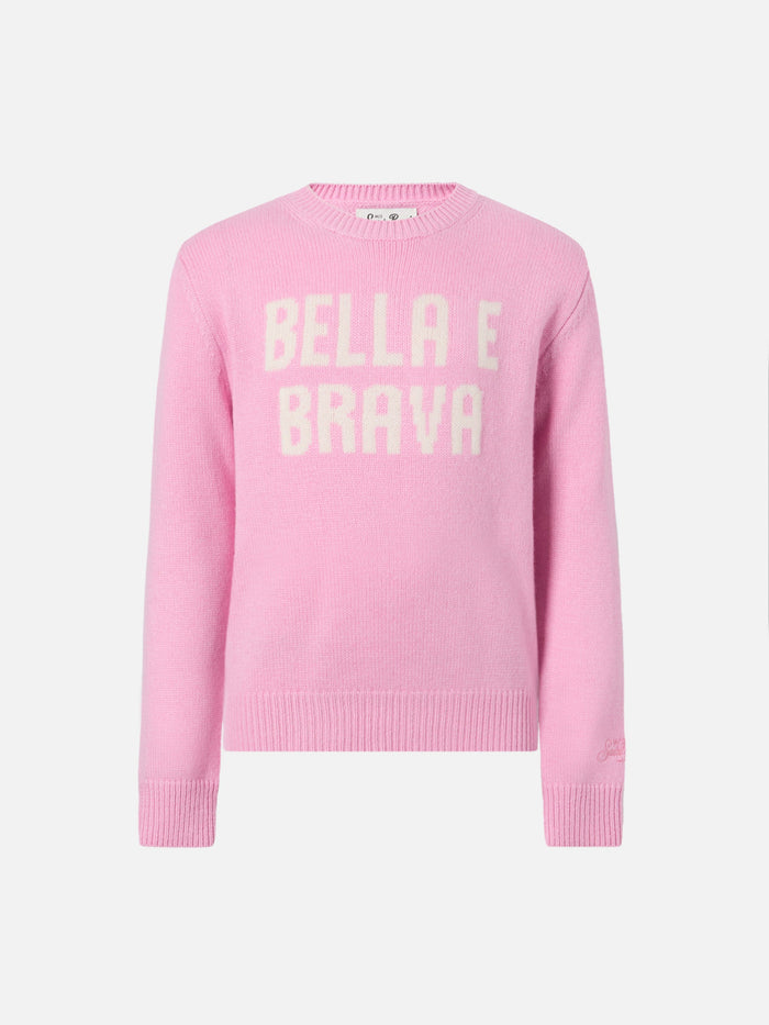 Princess Crewneck Cashmere Blend With Bella E Brava Jacquard Pink