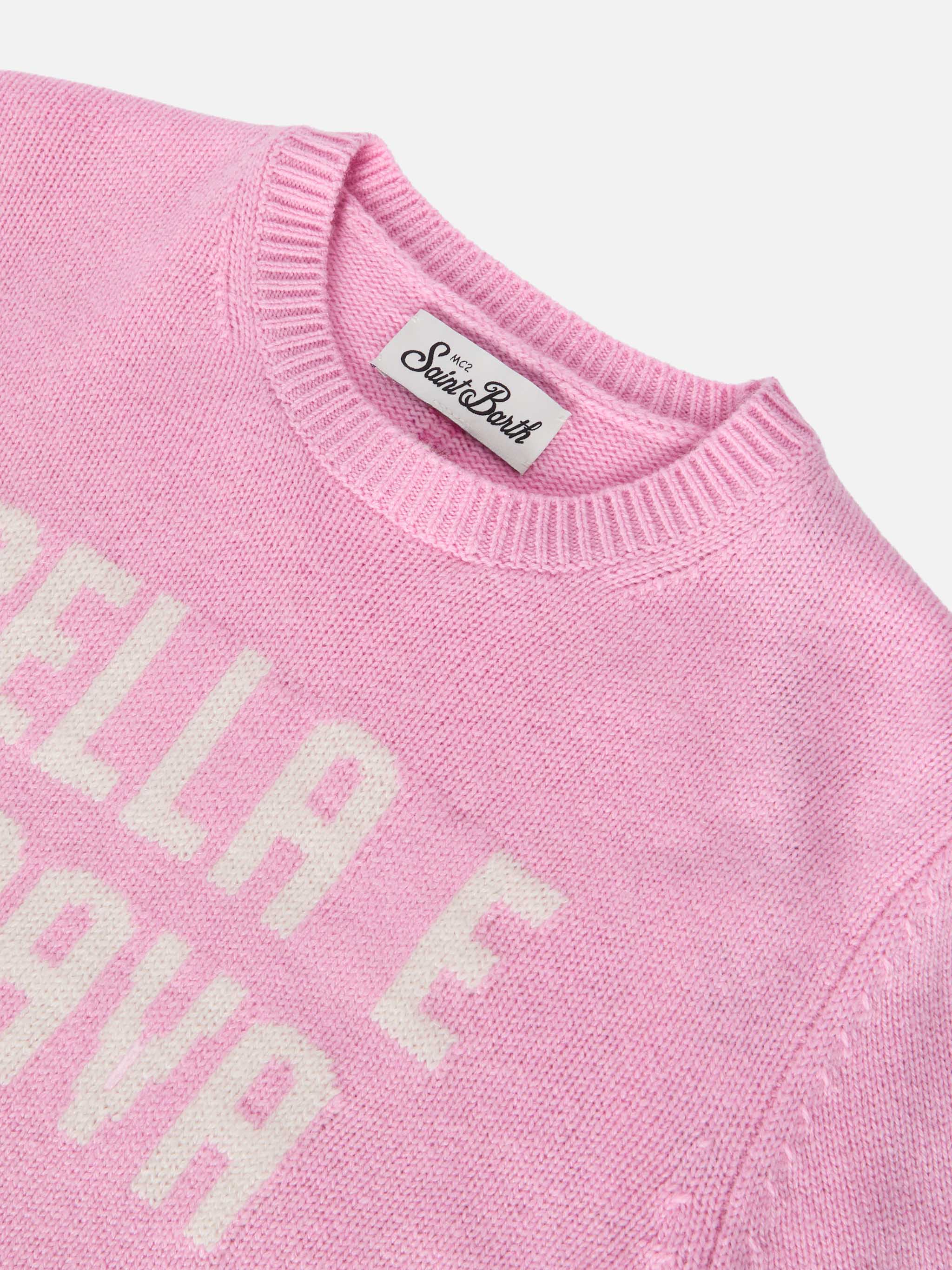 Princess Crewneck Cashmere Blend With Bella E Brava Jacquard Pink