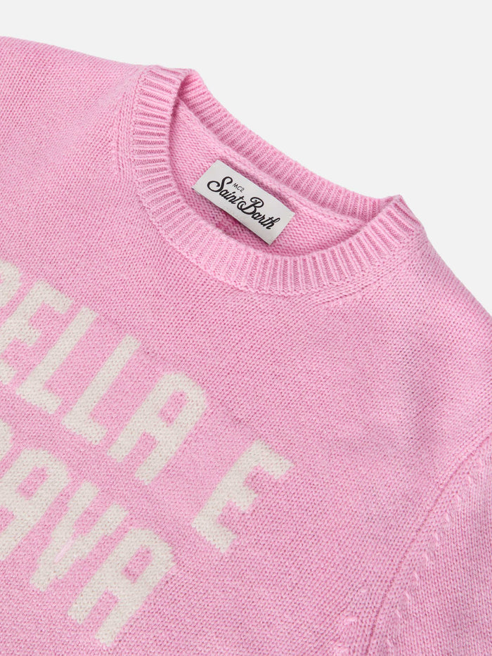 Princess Crewneck Cashmere Blend With Bella E Brava Jacquard Pink