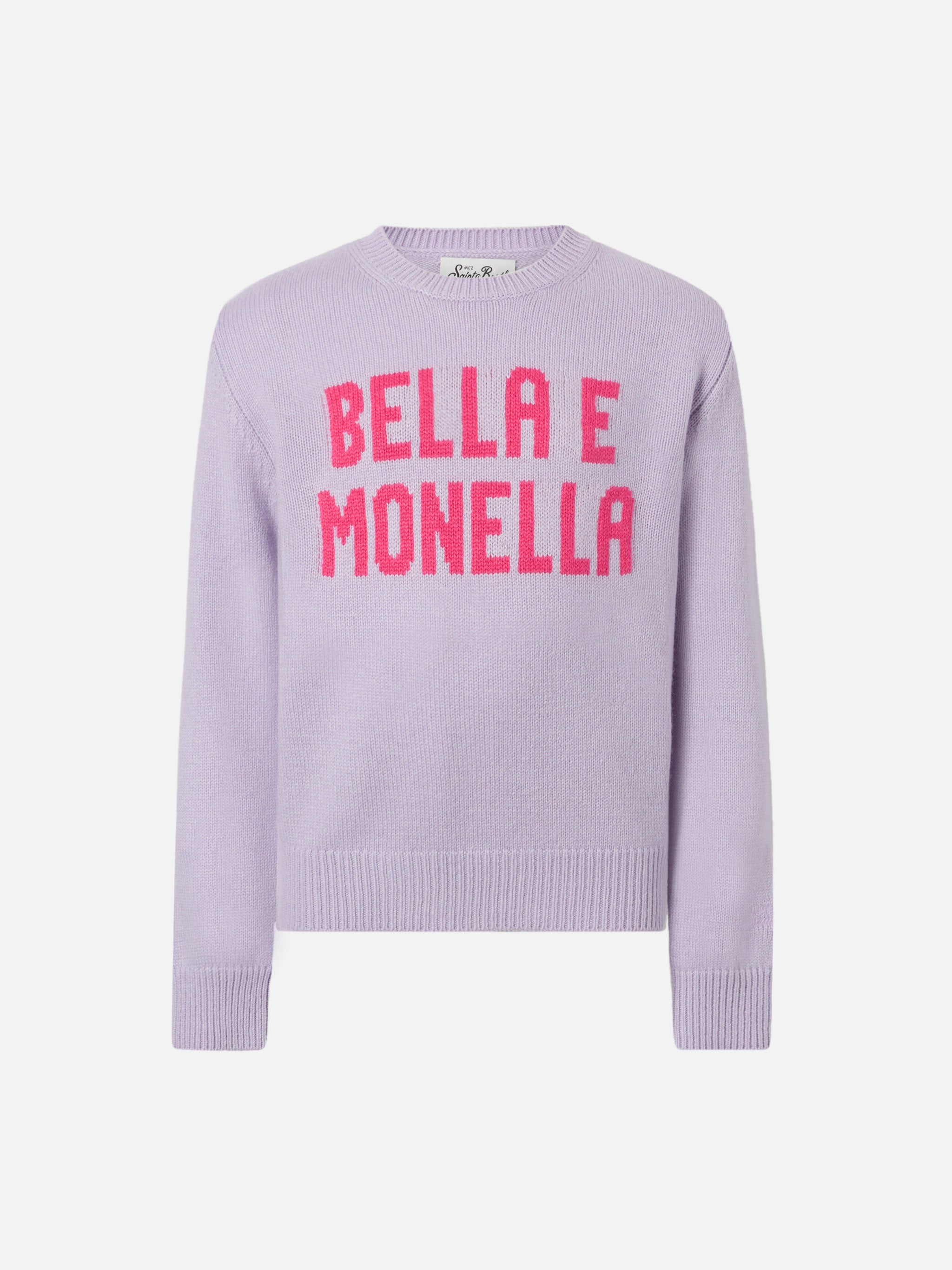 Crewnecl Princess Cashmere Blend With Bella E Monella Jacquard Pink Knitwear
