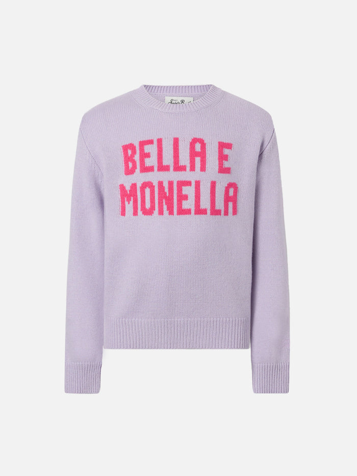 Crewnecl Princess Cashmere Blend With Bella E Monella Jacquard Pink Knitwear