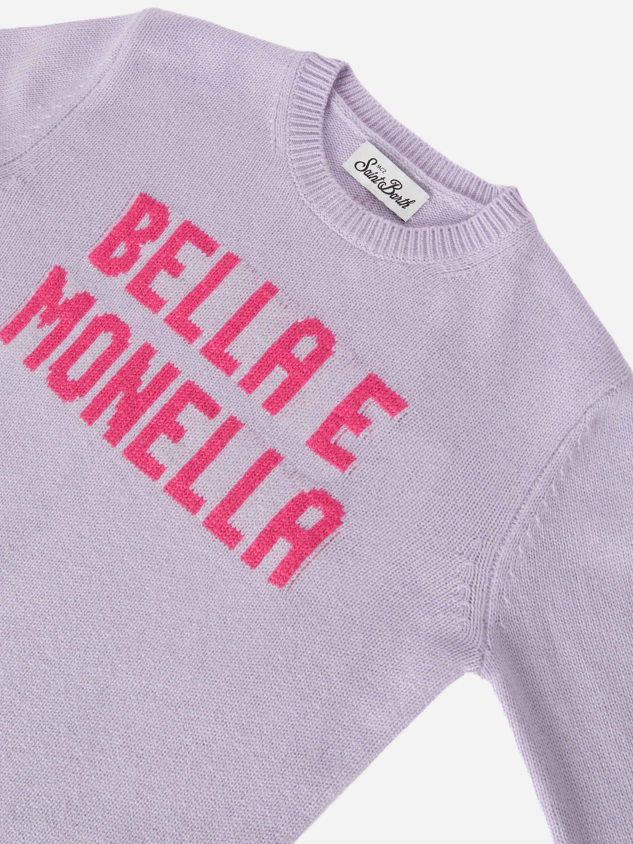 Crewnecl Princess Cashmere Blend With Bella E Monella Jacquard Pink Knitwear