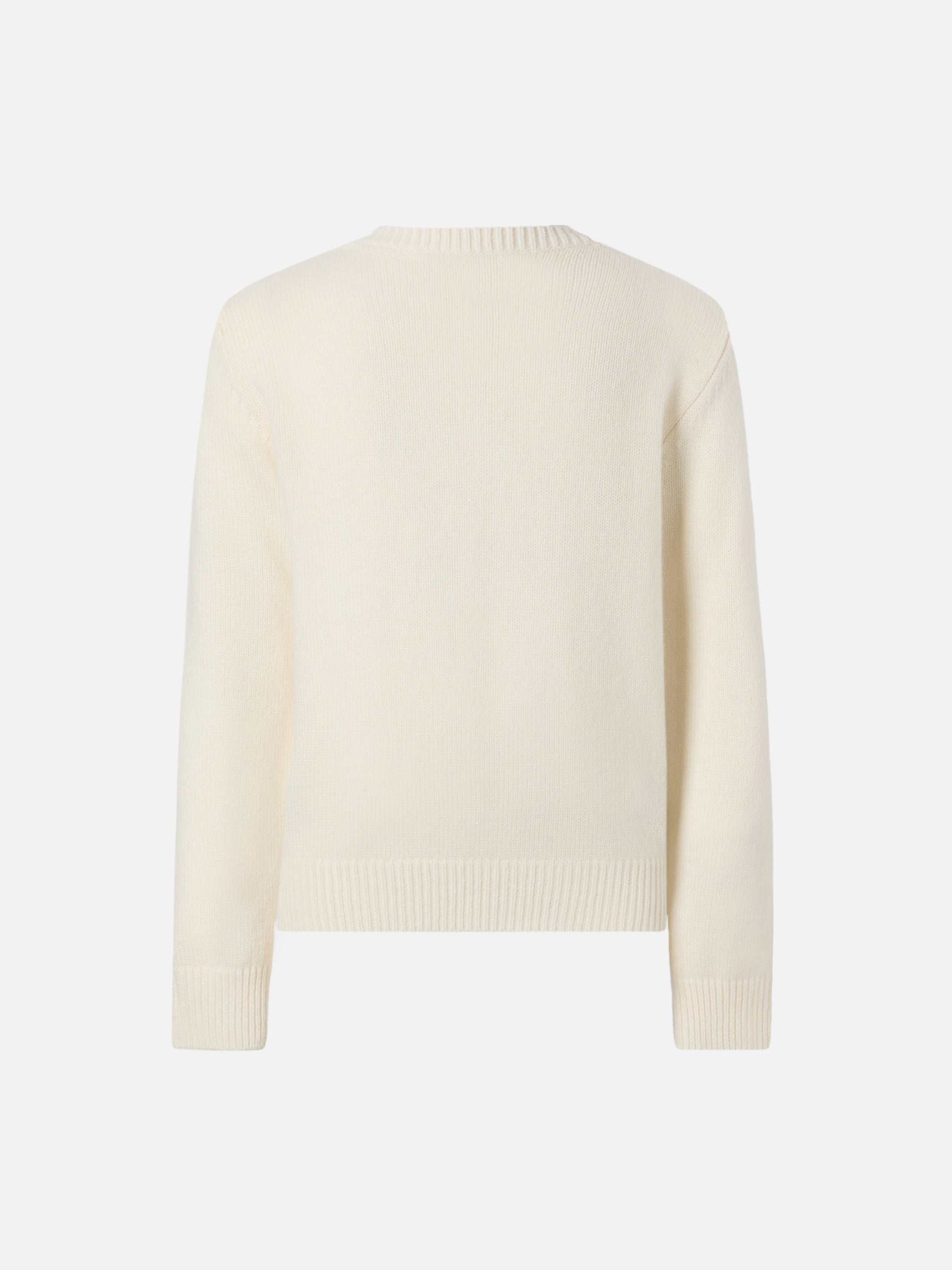 Crewneck Princess Cashmere Blend With Piccola Peste Jacquard White