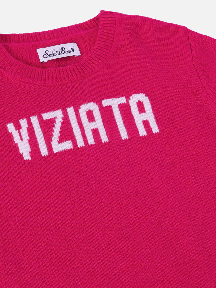 Princess Cashmere-Blend Sweater With Viziata Jacquard Pink