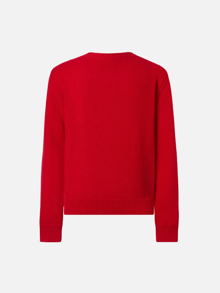 Princess Cashmere-Blend Crewneck With Snoopy Jacquard And Velvet Bow Appliqué | Peanuts Special Edition Red