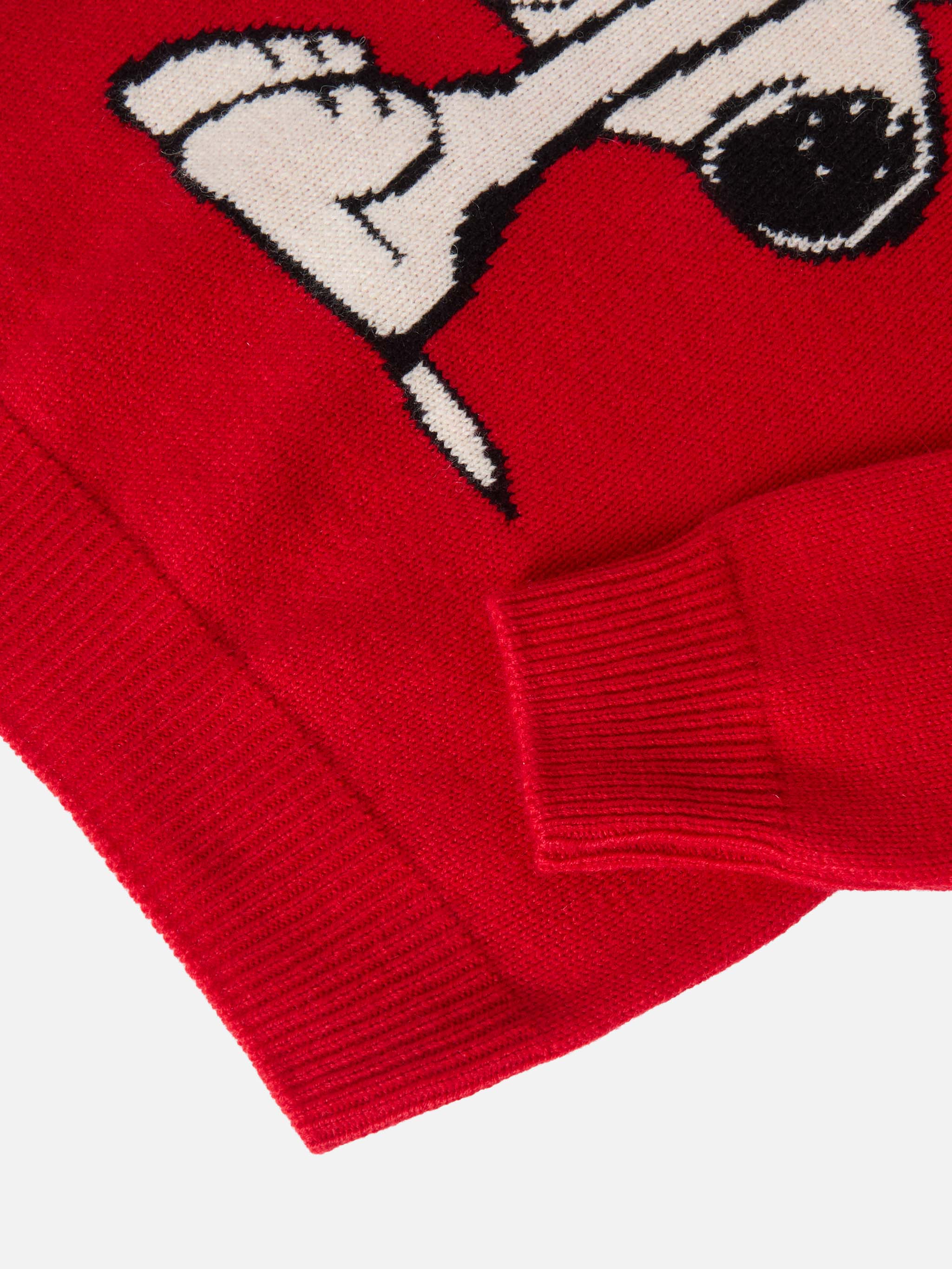 Princess Cashmere-Blend Crewneck With Snoopy Jacquard And Velvet Bow Appliqué | Peanuts Special Edition Red