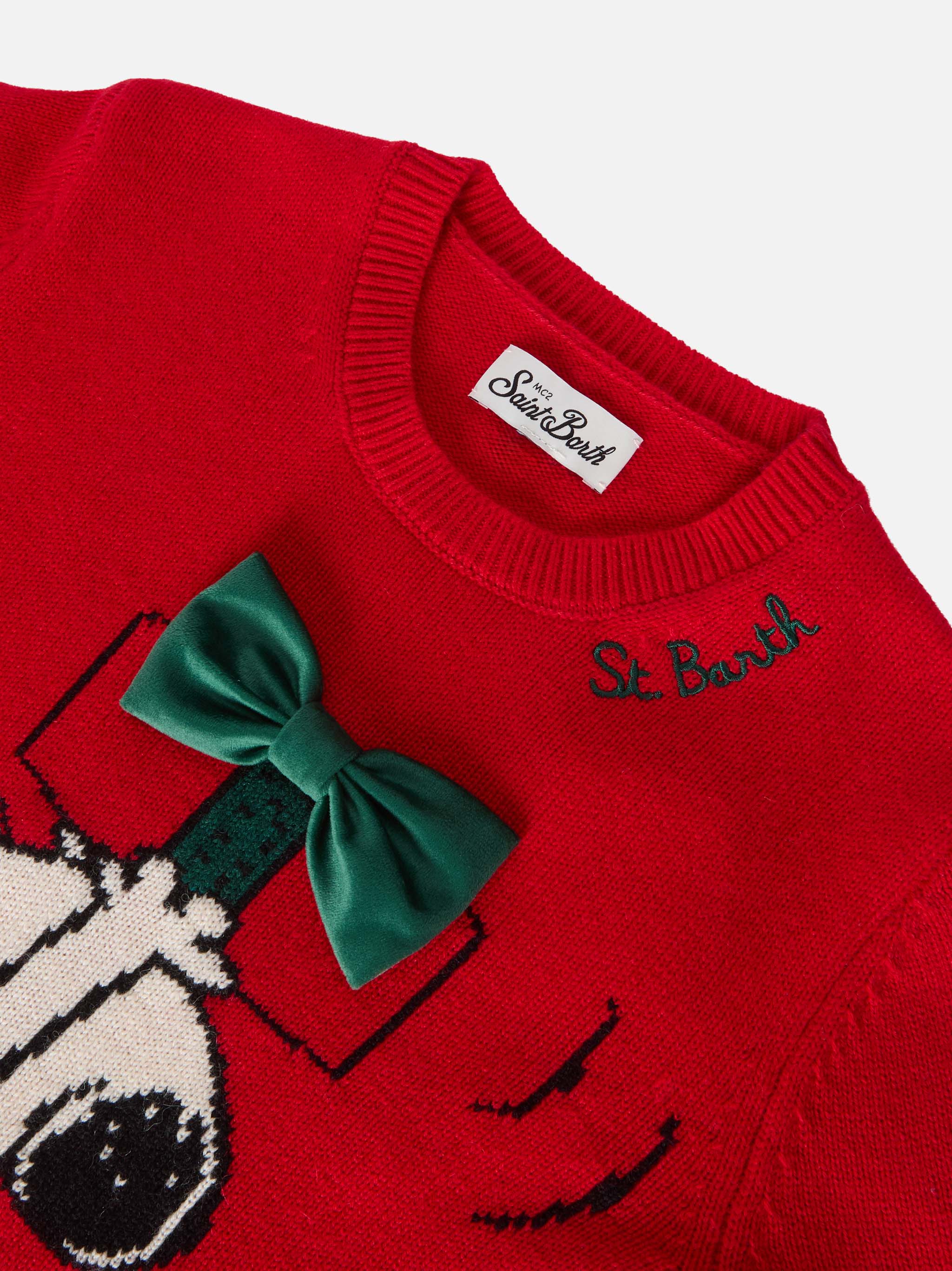 Princess Cashmere-Blend Crewneck With Snoopy Jacquard And Velvet Bow Appliqué | Peanuts Special Edition Red