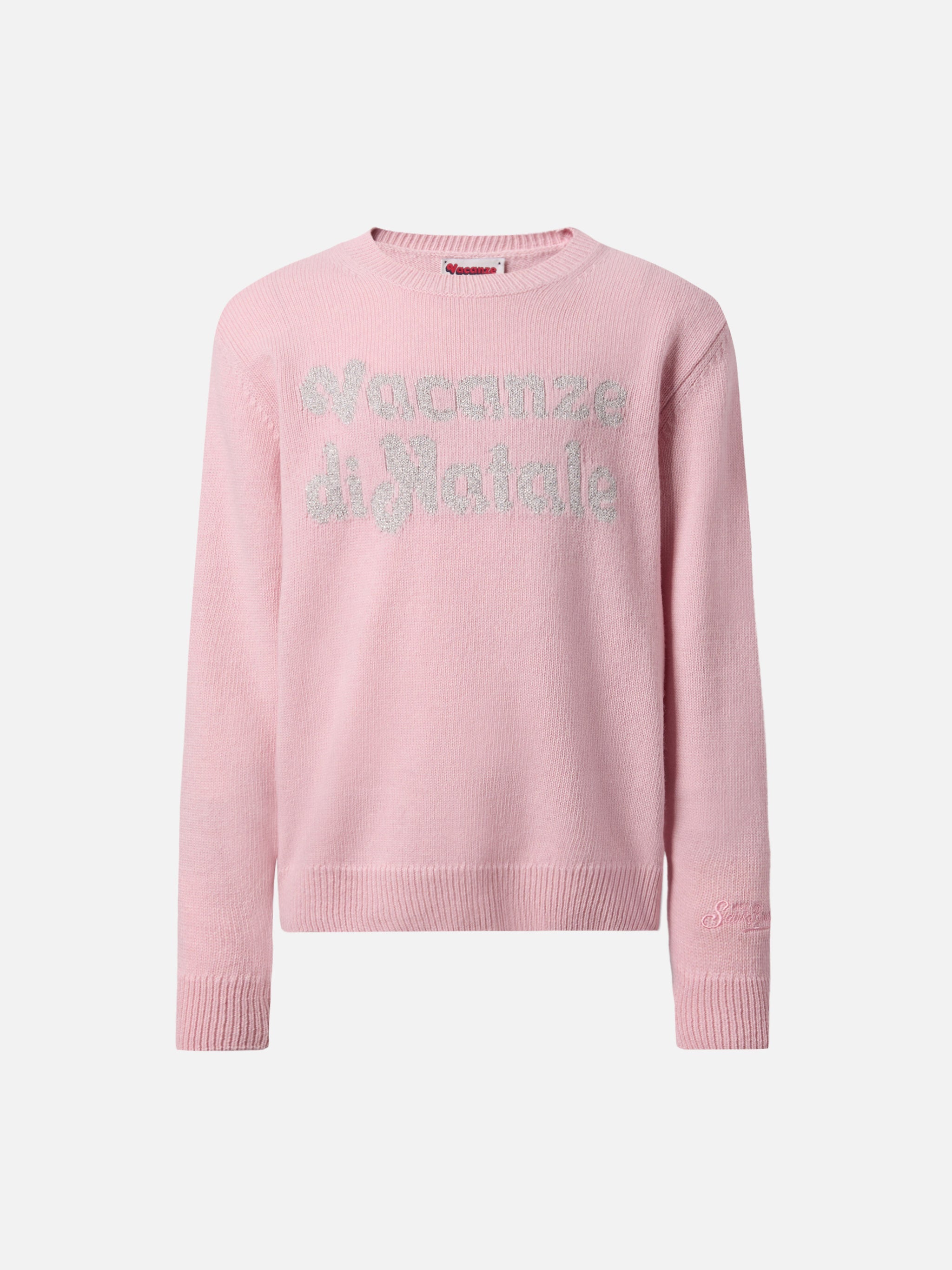 Princess Cashmere-Blend Crewneck With Vacanze Di Natale Lurex Jacquard | Special Edition Pink