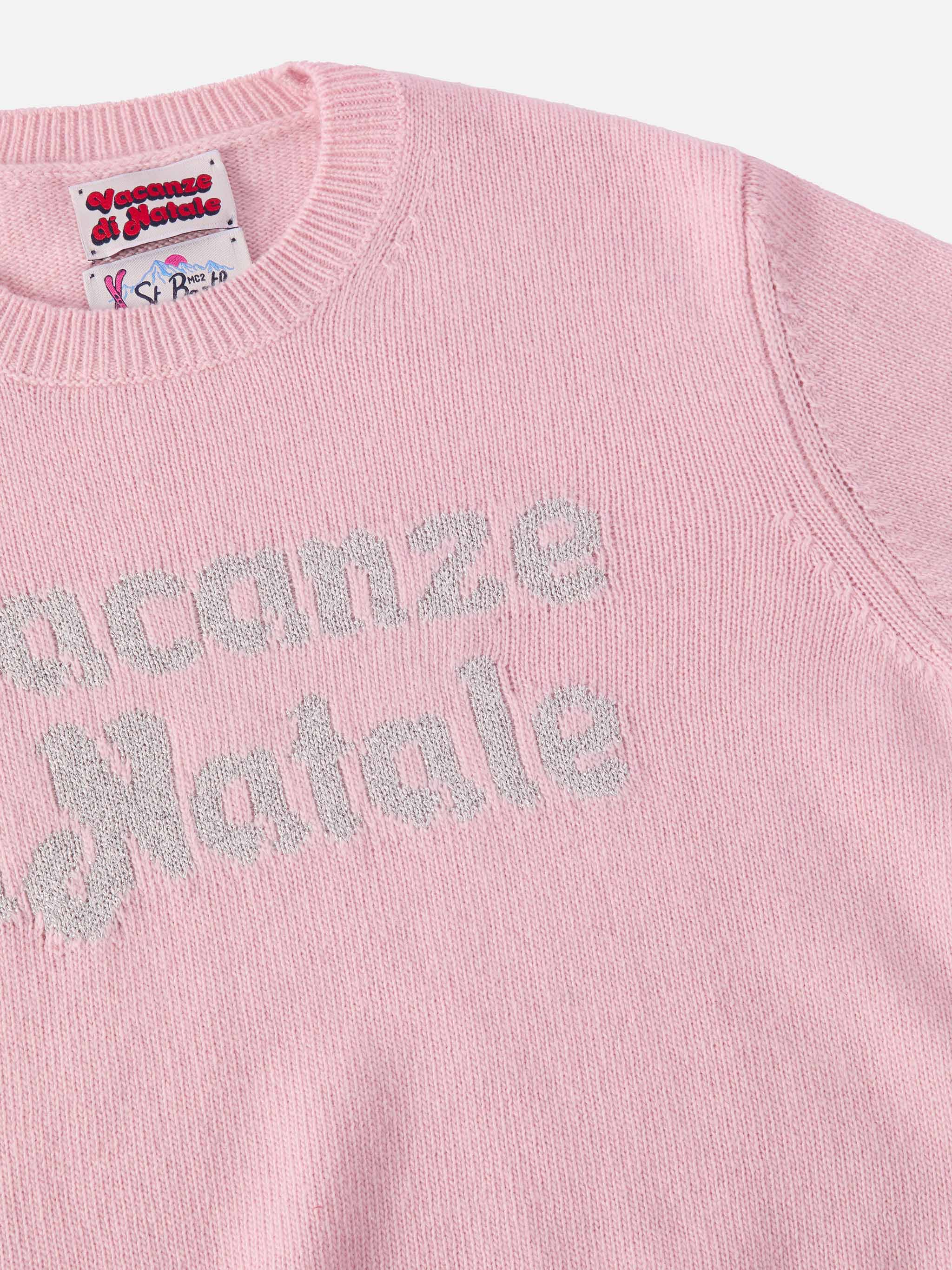 Princess Cashmere-Blend Crewneck With Vacanze Di Natale Lurex Jacquard | Special Edition Pink