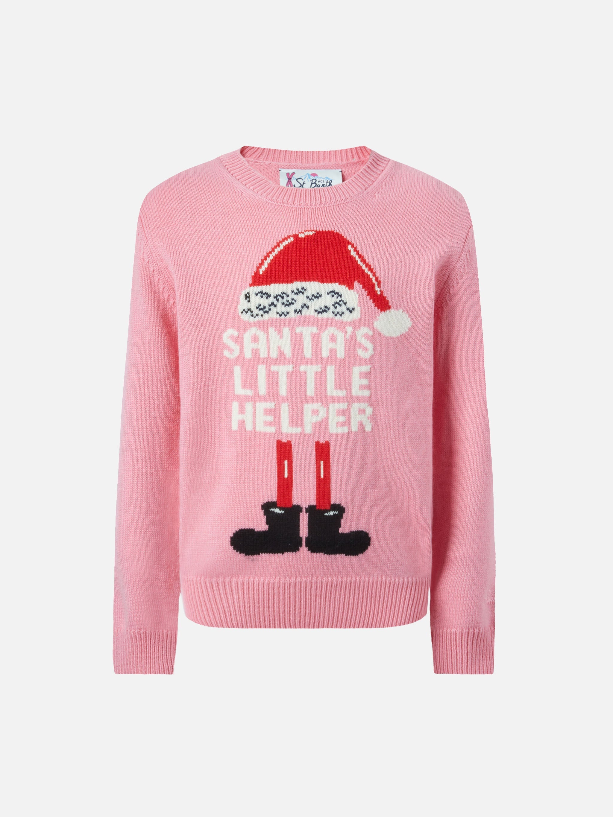 Princess Cashmere-Blend Sweater With Santas Little Helper Jacquard Pink