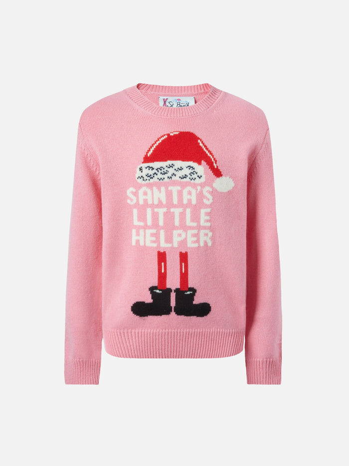 Princess Cashmere-Blend Sweater With Santas Little Helper Jacquard Pink