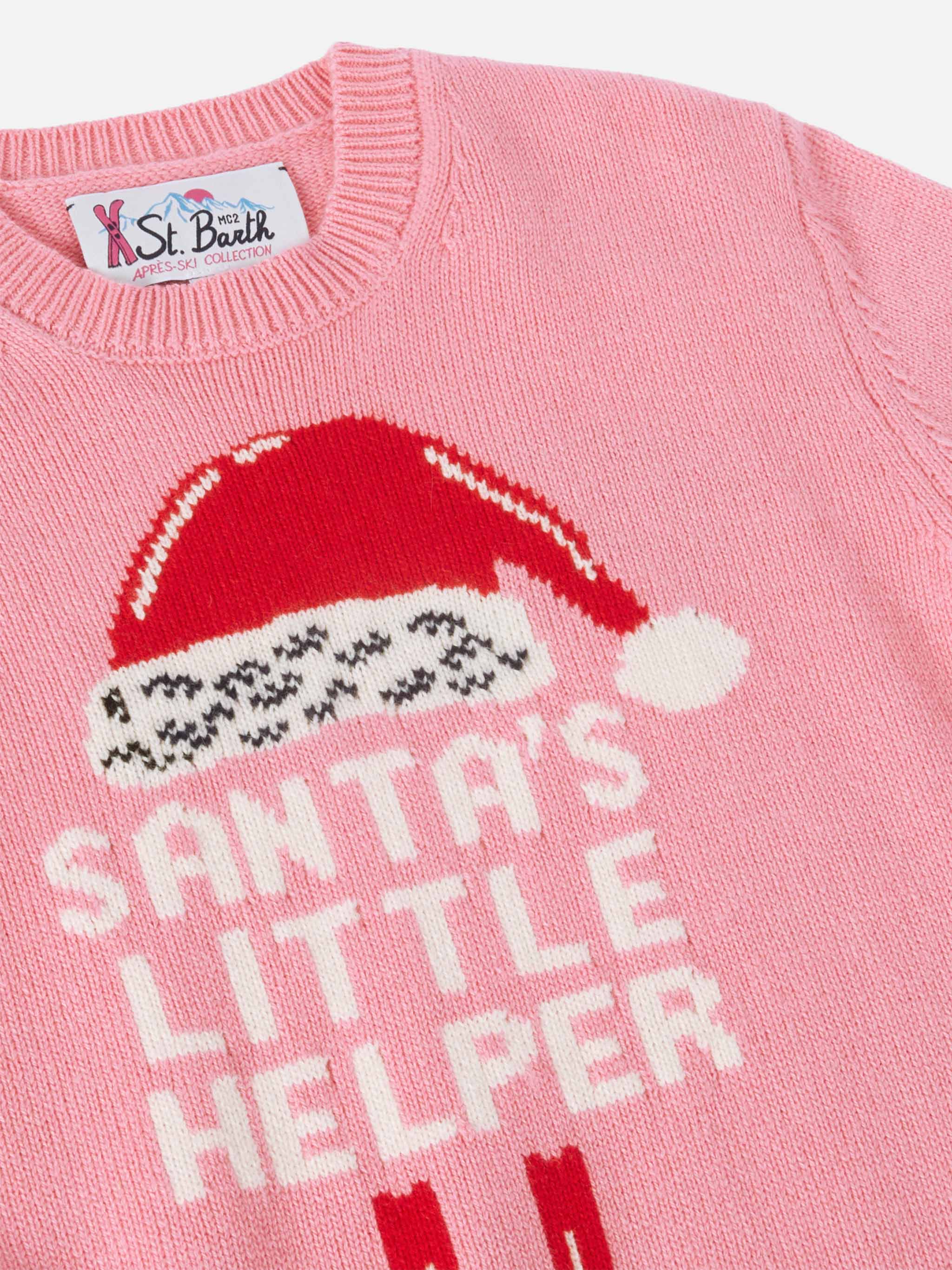 Princess Cashmere-Blend Sweater With Santas Little Helper Jacquard Pink