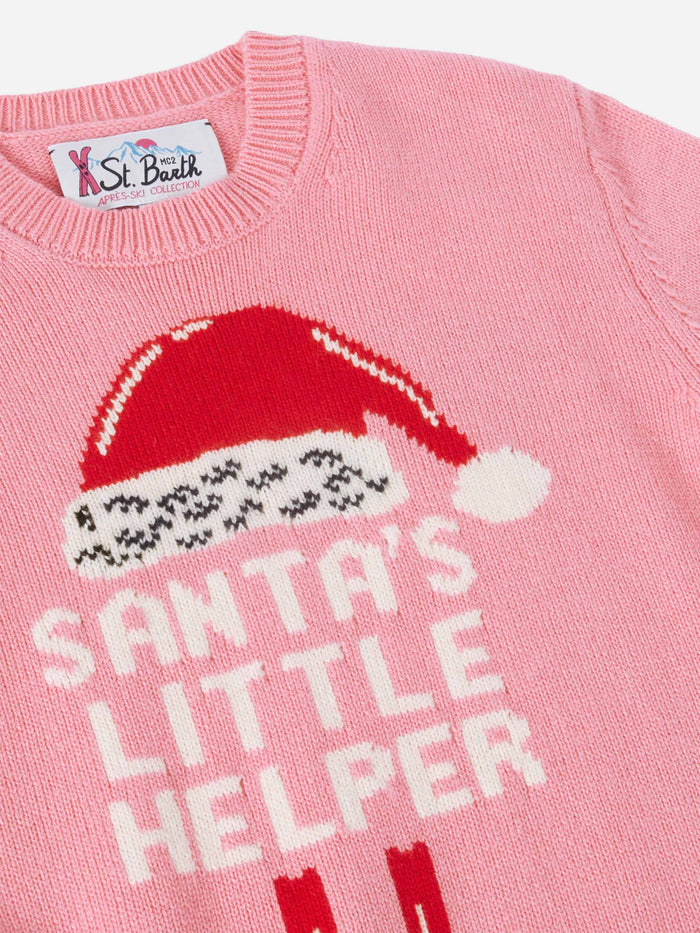 Princess Cashmere-Blend Sweater With Santas Little Helper Jacquard Pink