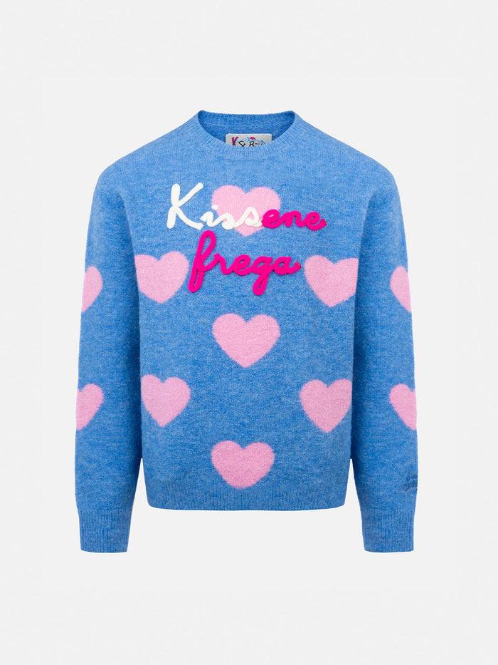 Girl Light Blue Crewneck Sweater Princess With Kissene Frega Embroidery Sky