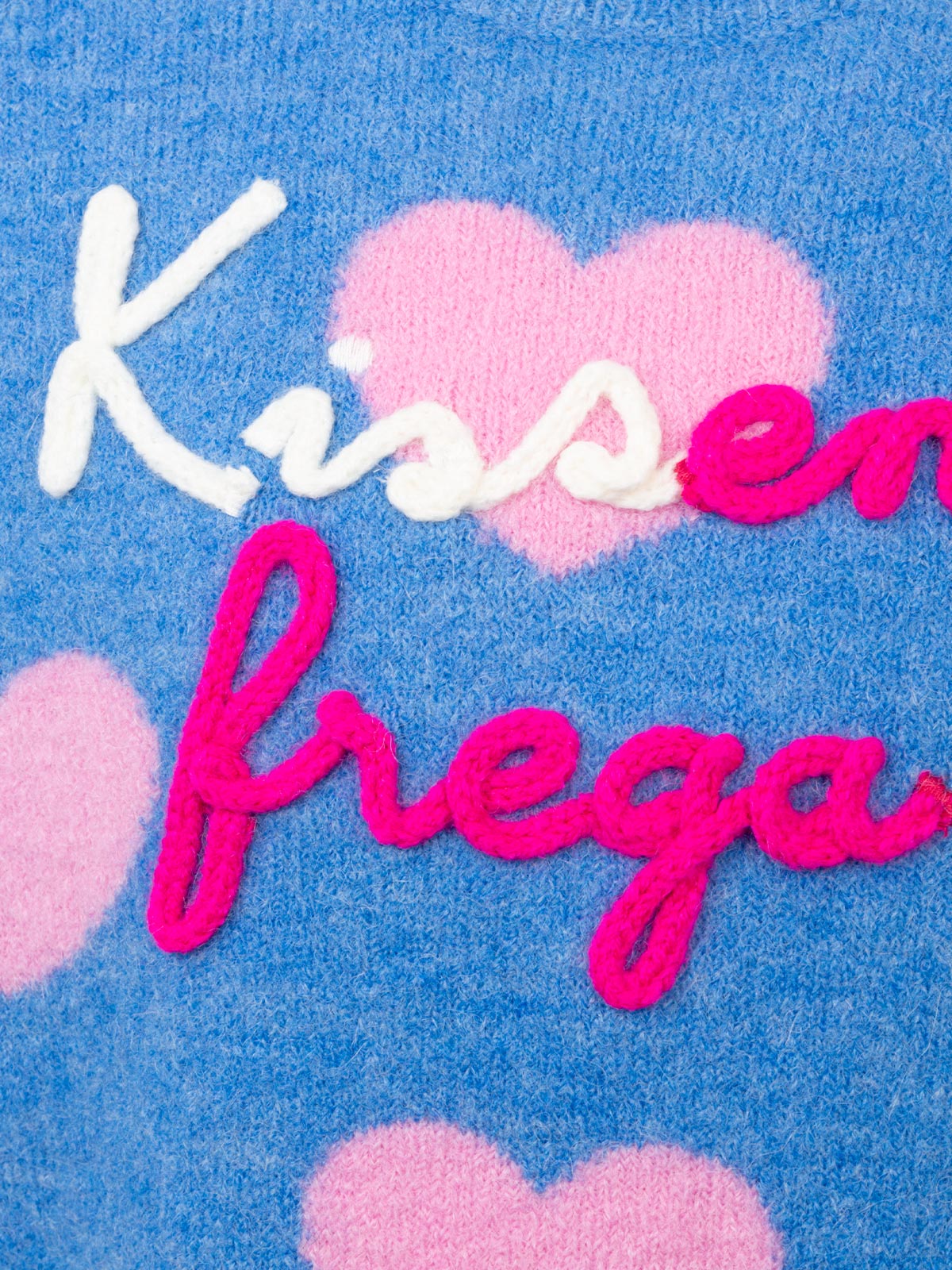 Girl Light Blue Crewneck Sweater Princess With Kissene Frega Embroidery Sky